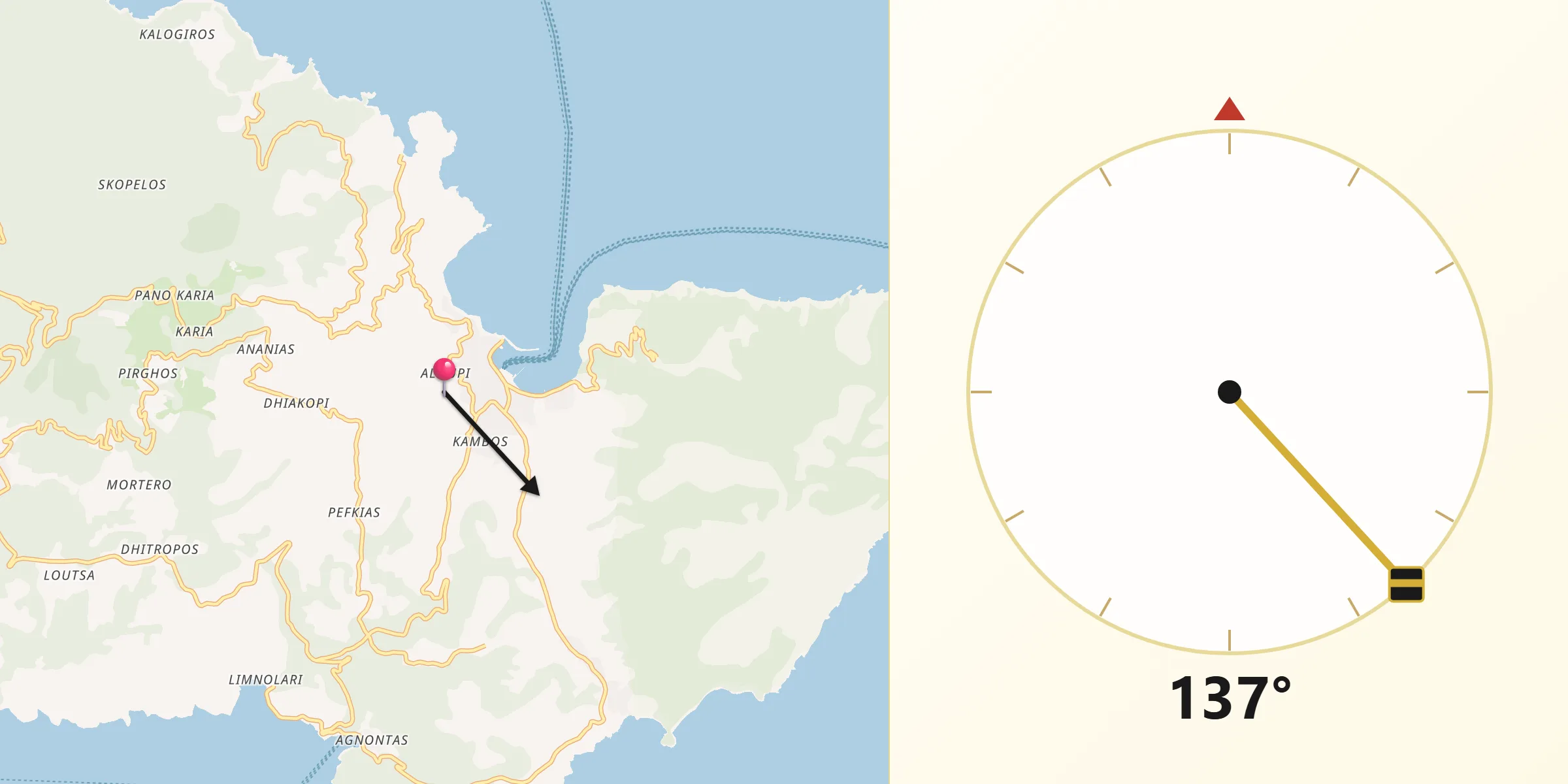 Κατεύθυνση Κίμπλα από το Σκόπελος (πόλη)
