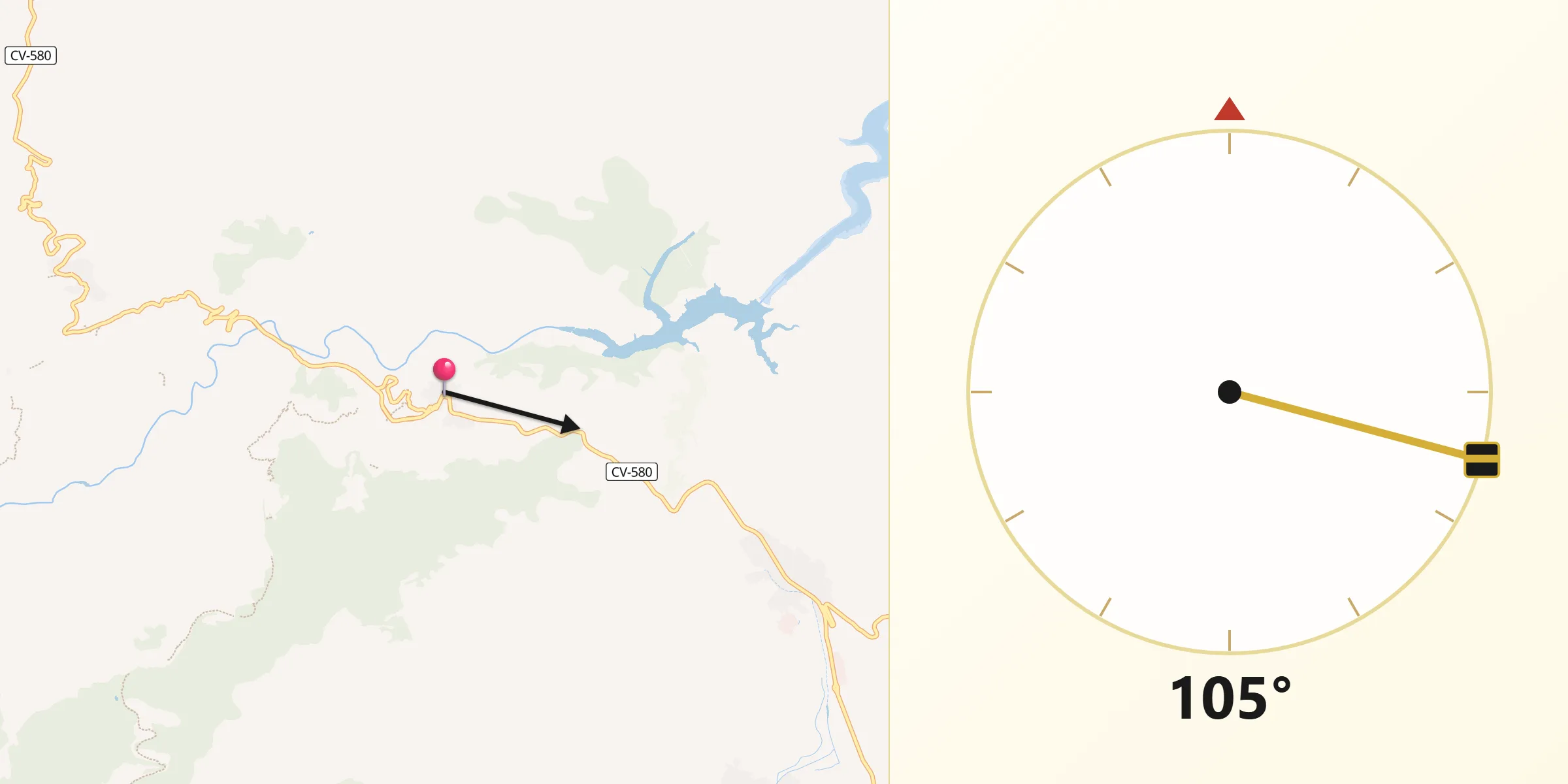 Dirección de la Qibla desde Quesa