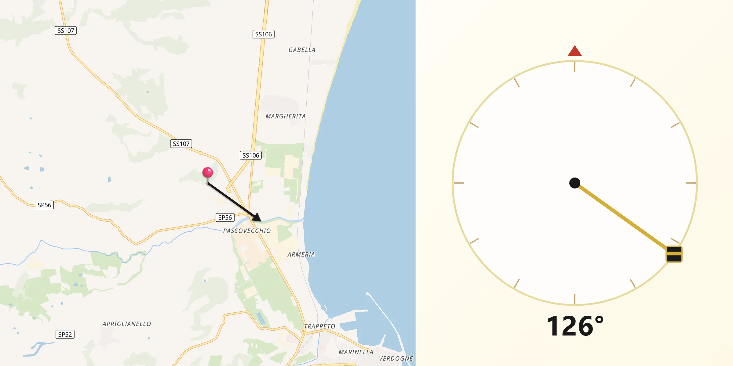 Direzione della Qibla da Provincia di Crotone