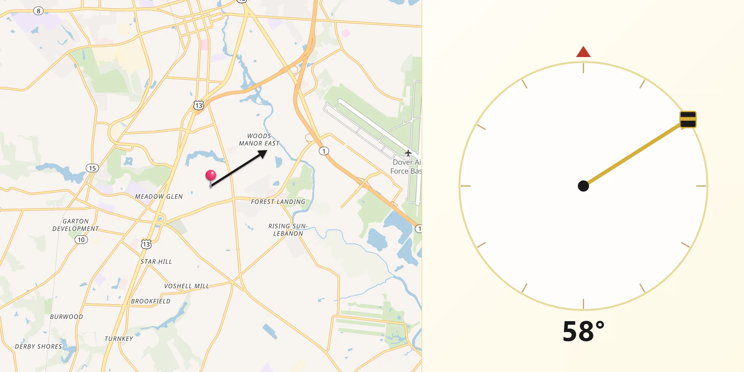Qibla Direction from Highland Acres