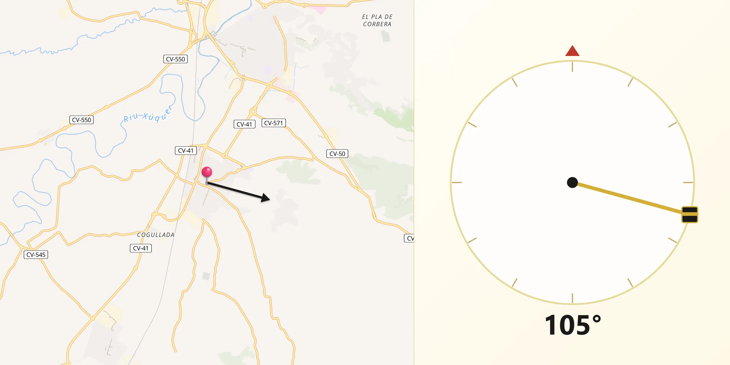 Dirección de la Qibla desde Carcagente