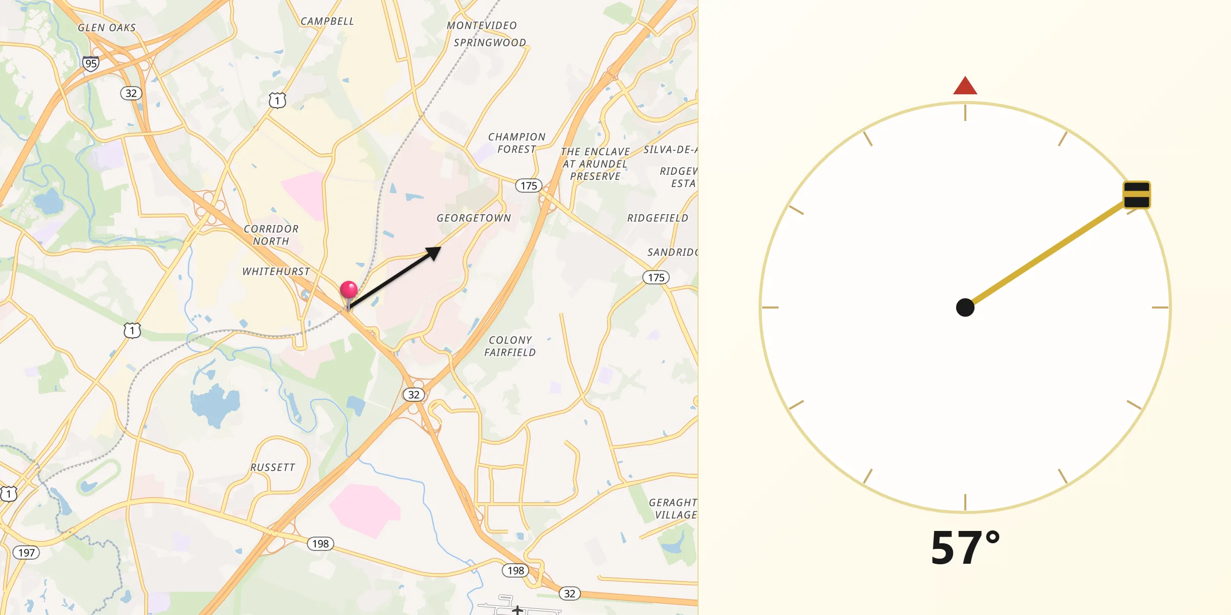 Qibla Direction from Fort George G Mead Junction