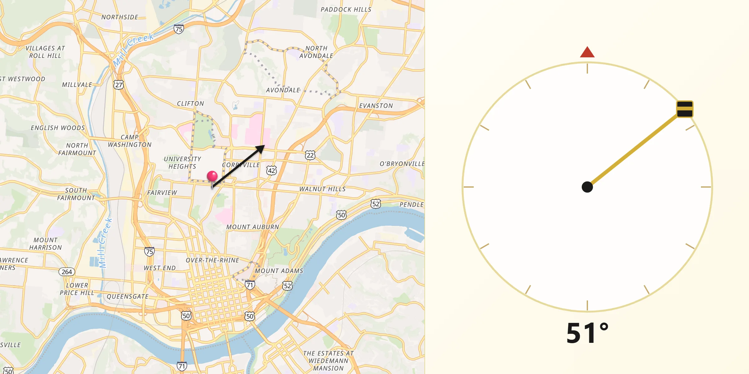 Kierunek Qibla z Cincinnati