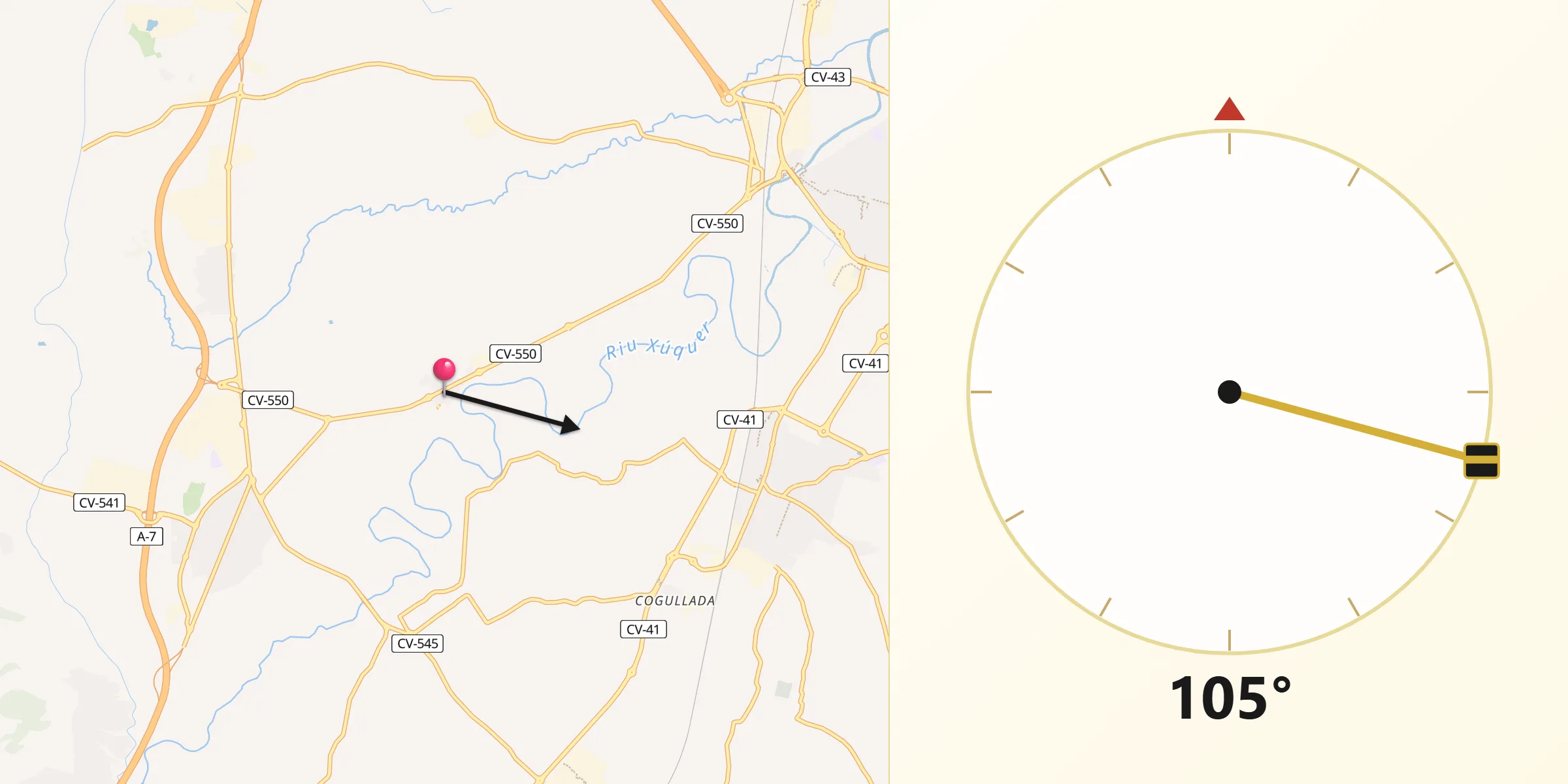 Dirección de la Qibla desde Benimuslem
