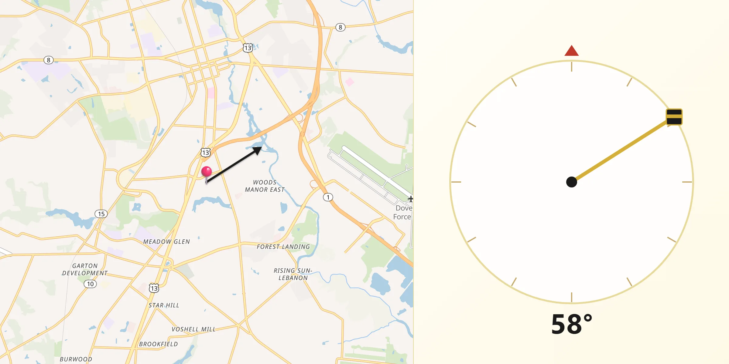 Qibla Direction from Kent Acres