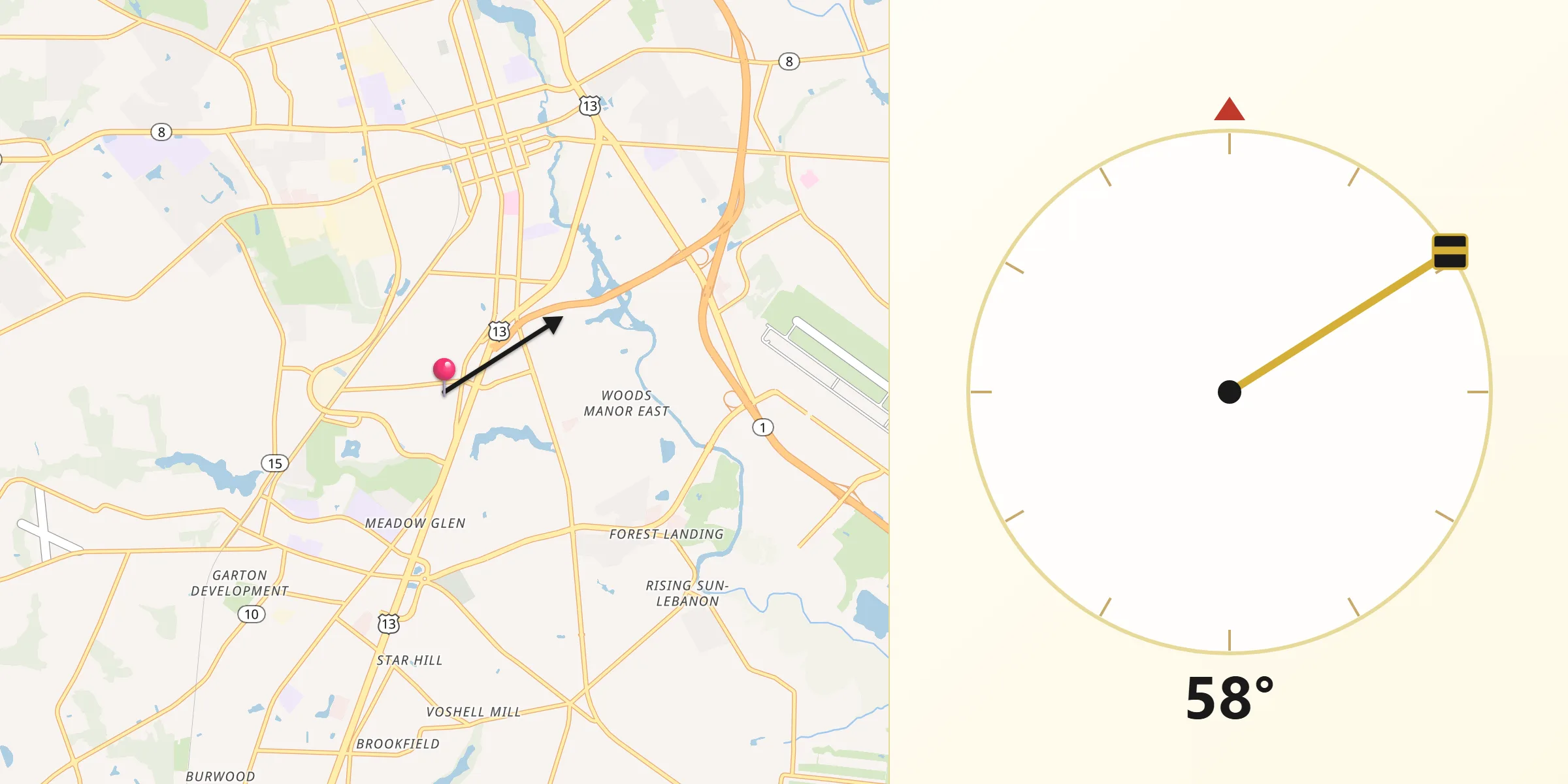 Qibla Direction from Rodney Village