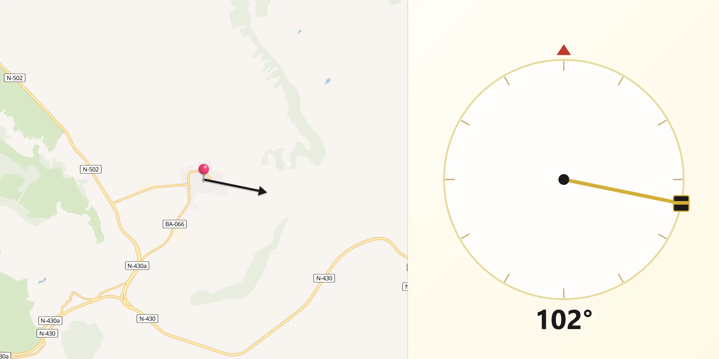 Dirección de la Qibla desde Fuenlabrada de los Montes