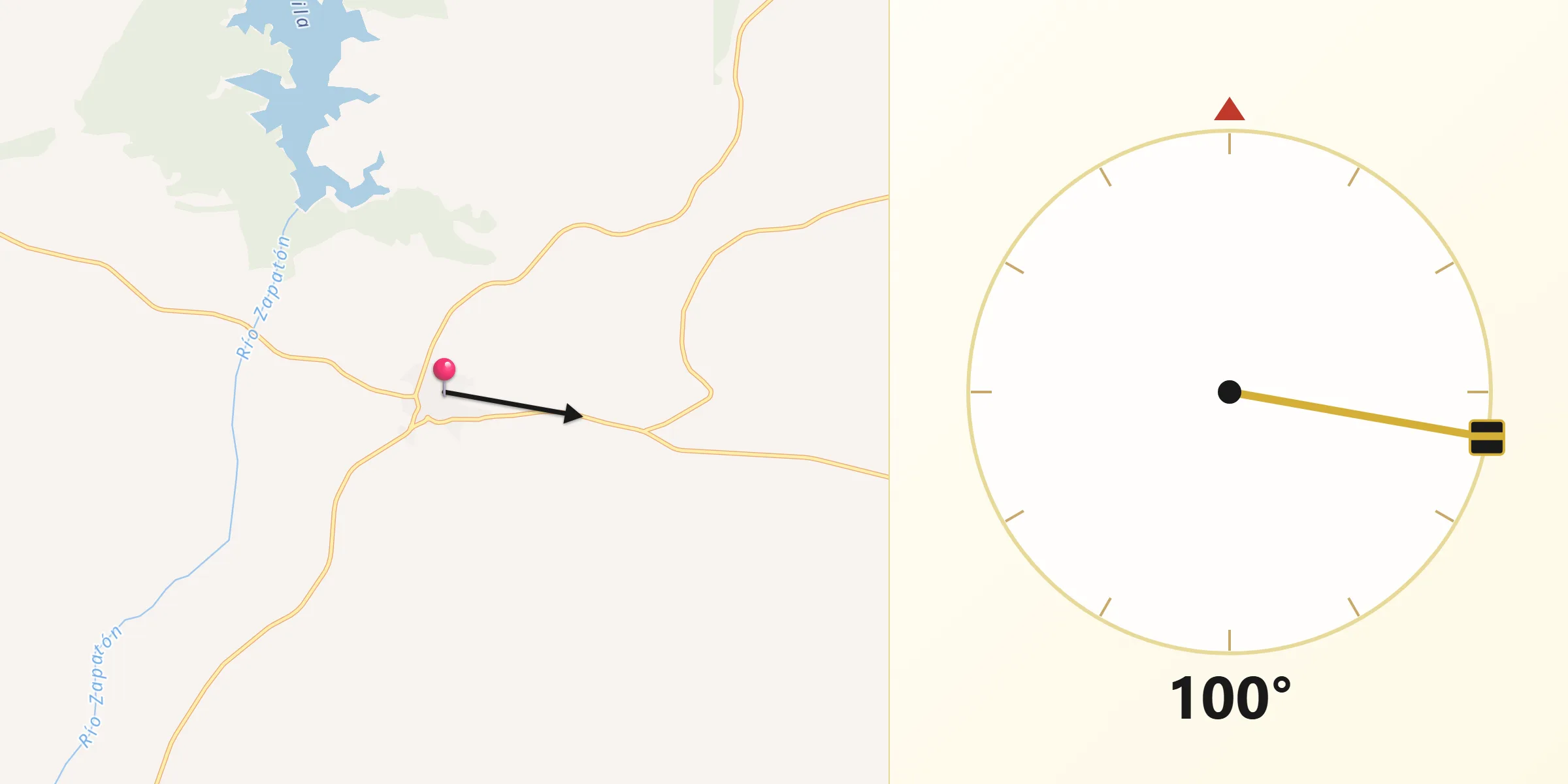 Dirección de la Qibla desde Villar del Rey