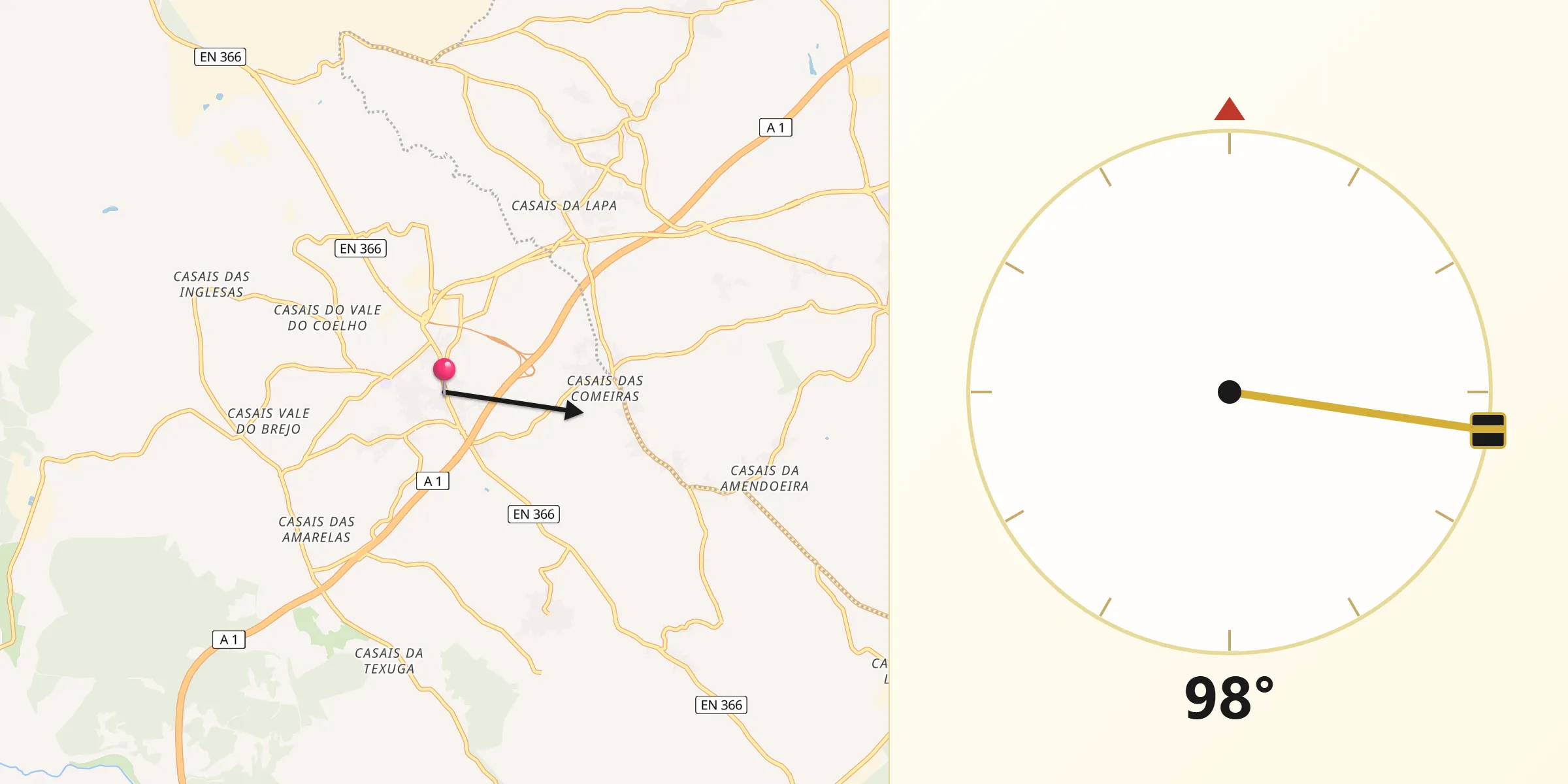 Direção da Qibla a partir de Aveiras de Cima