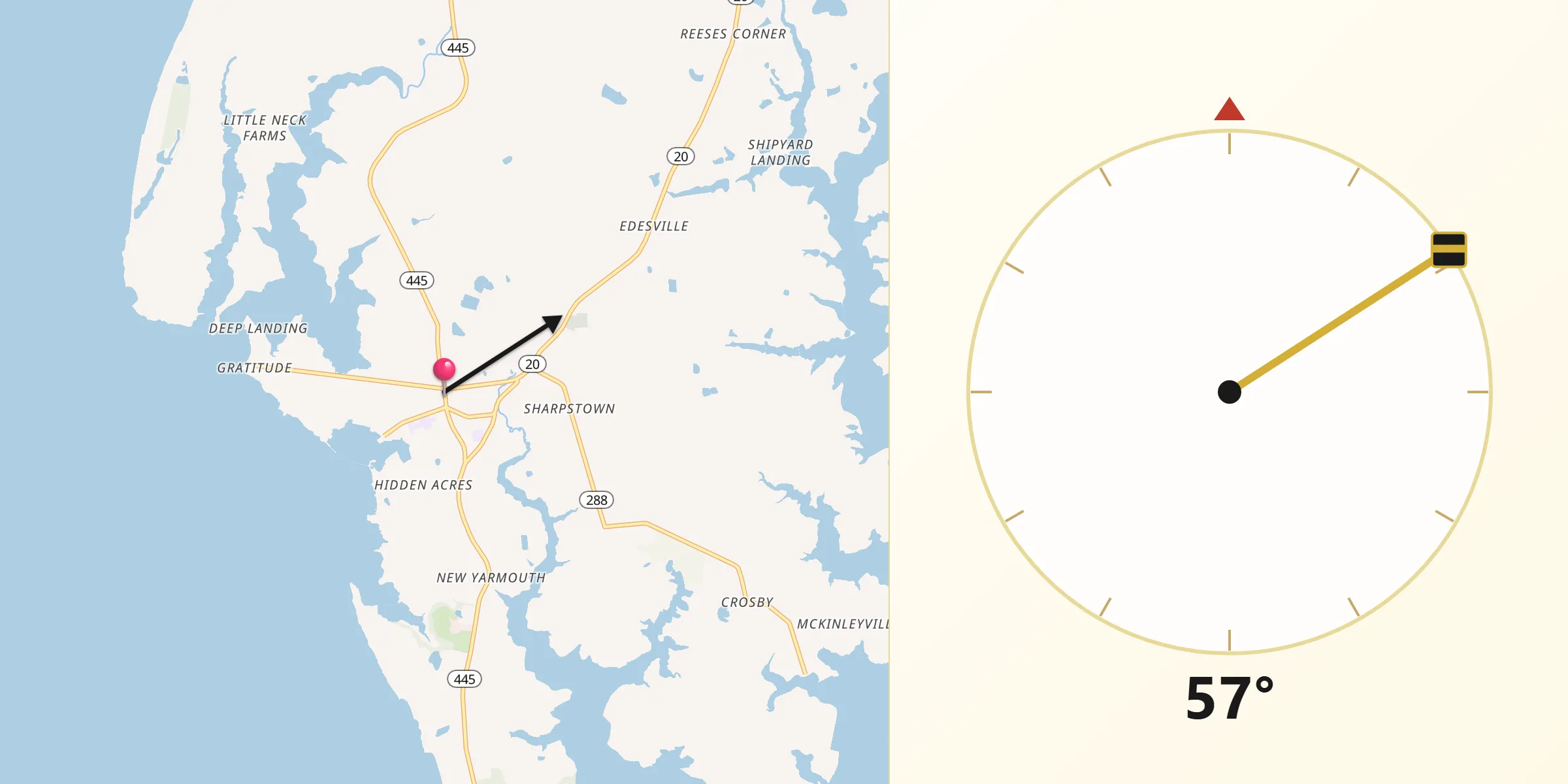 Qibla Direction from Rock Hall