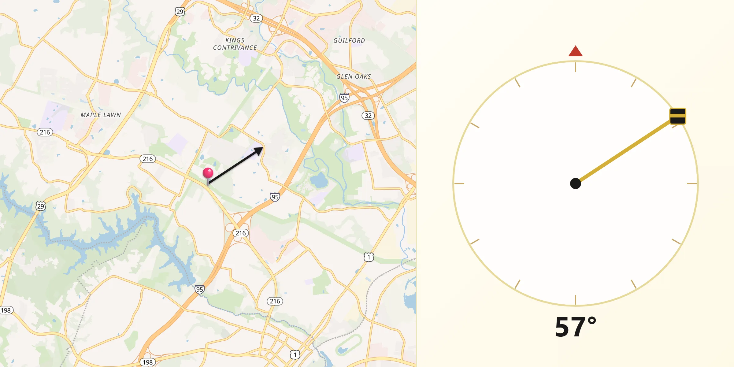 Qibla Direction from North Laurel