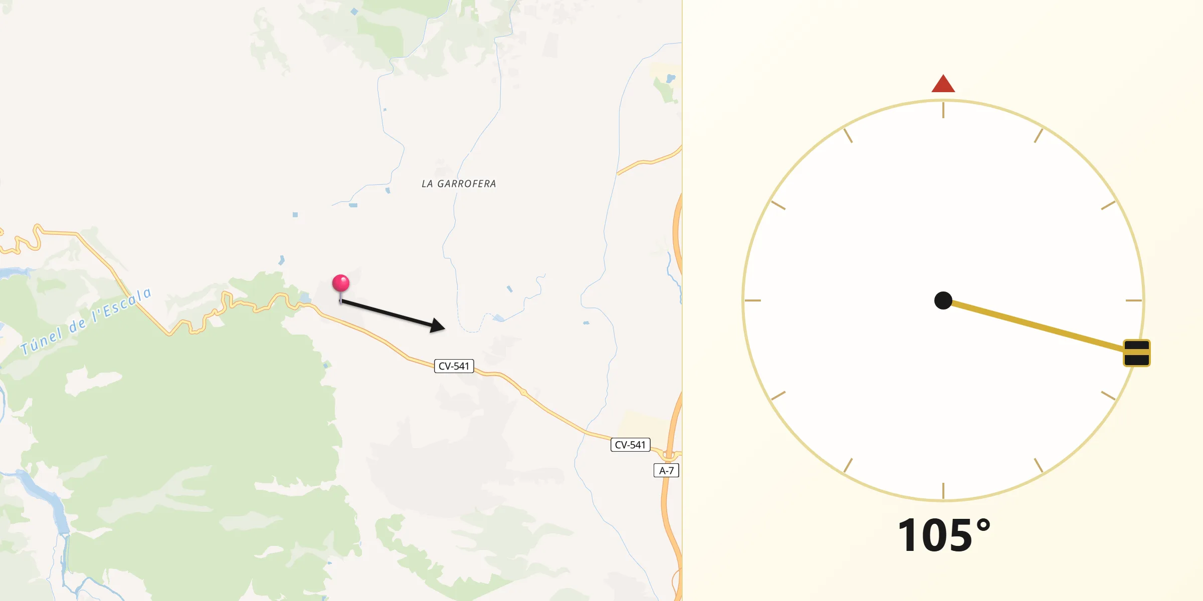 Dirección de la Qibla desde Tous