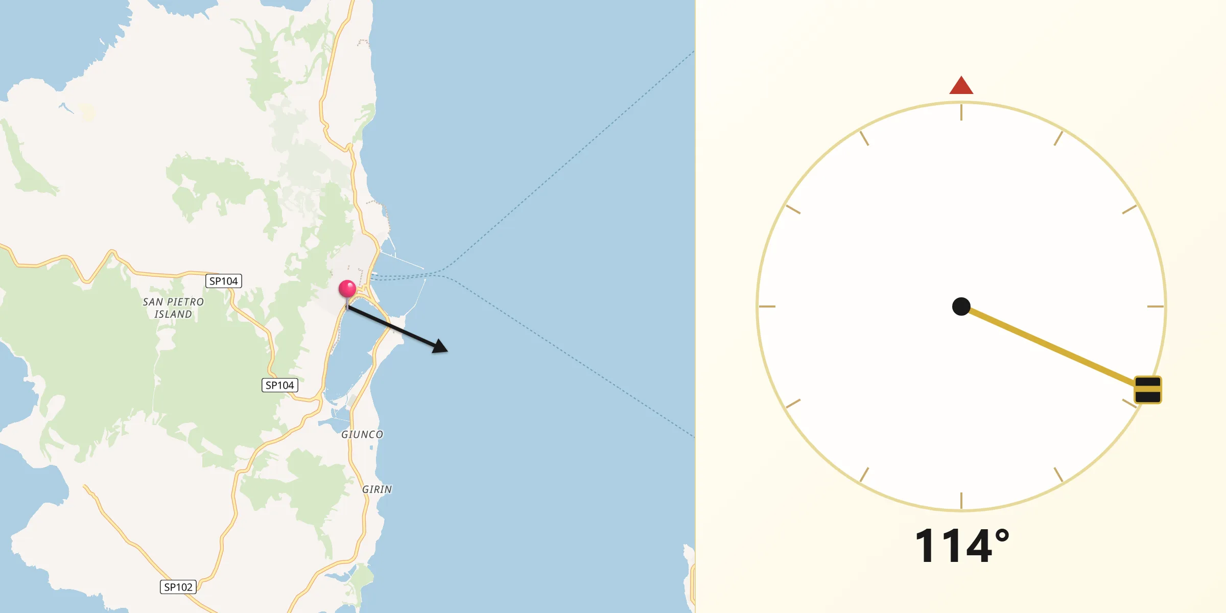 Direzione della Qibla da Carloforte