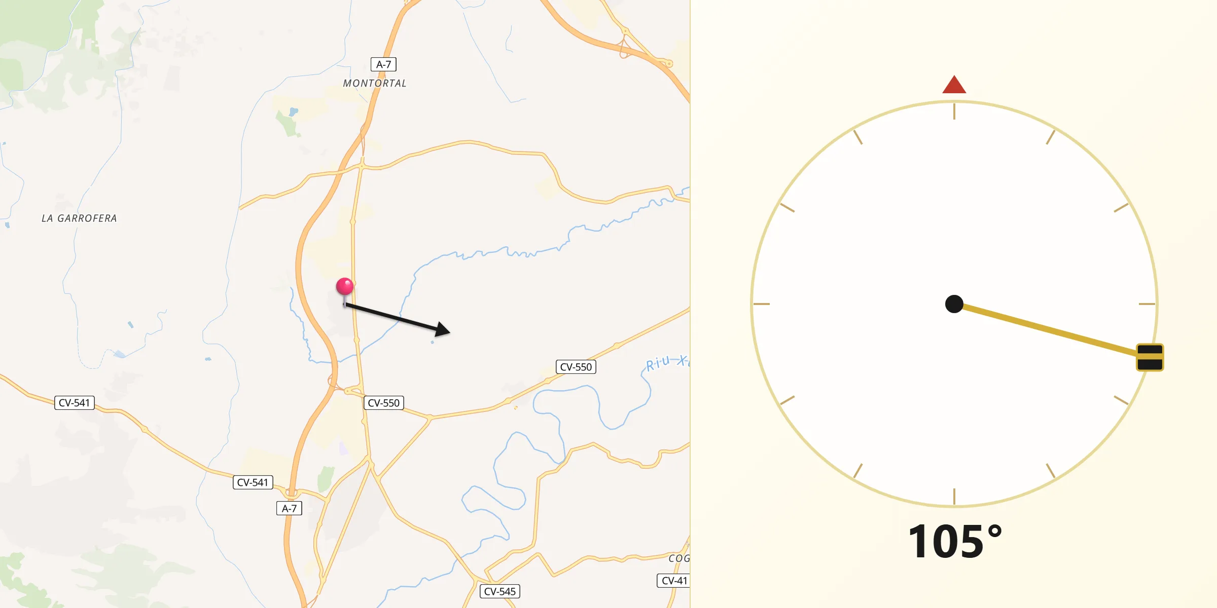 Dirección de la Qibla desde Masalavés