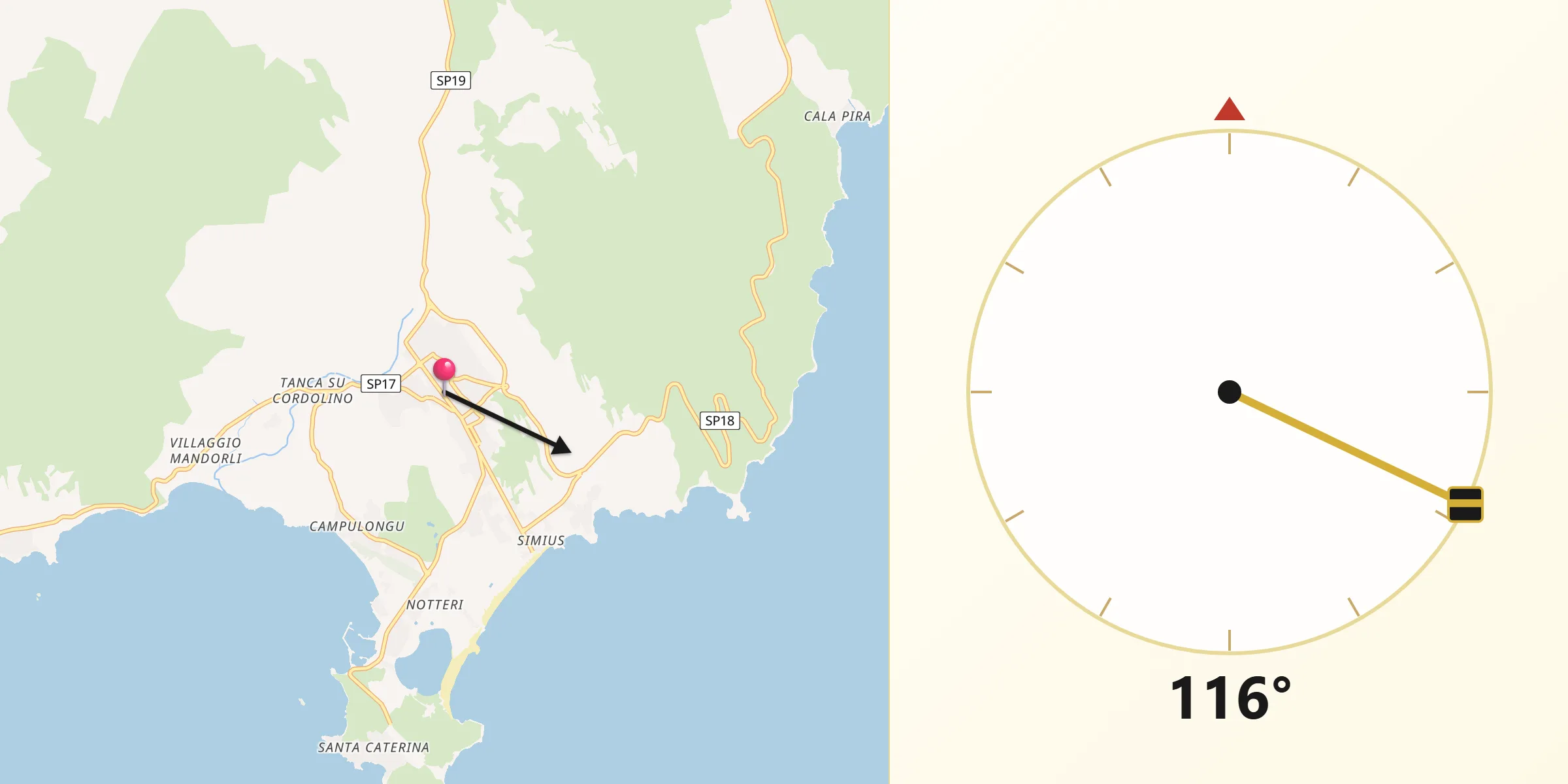 Direzione della Qibla da Villasimius