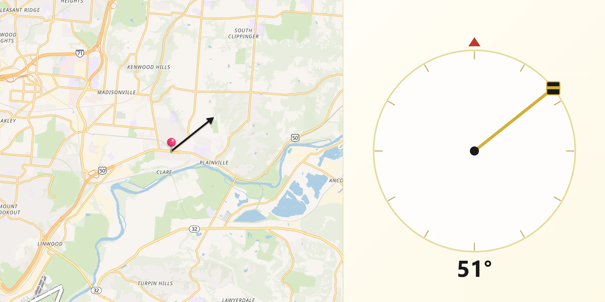 Qibla Direction from Mariemont