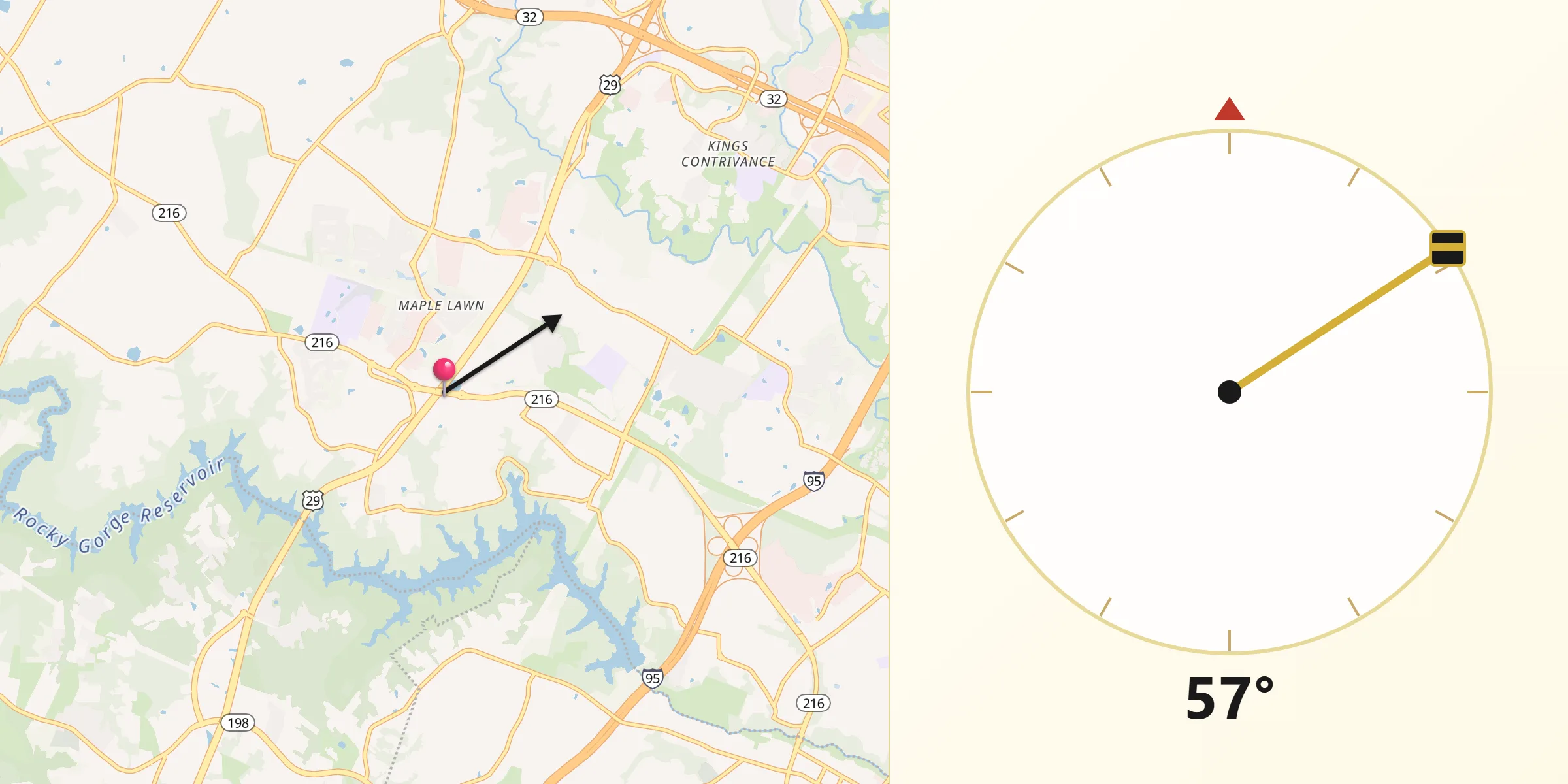 Qibla Direction from Scaggsville