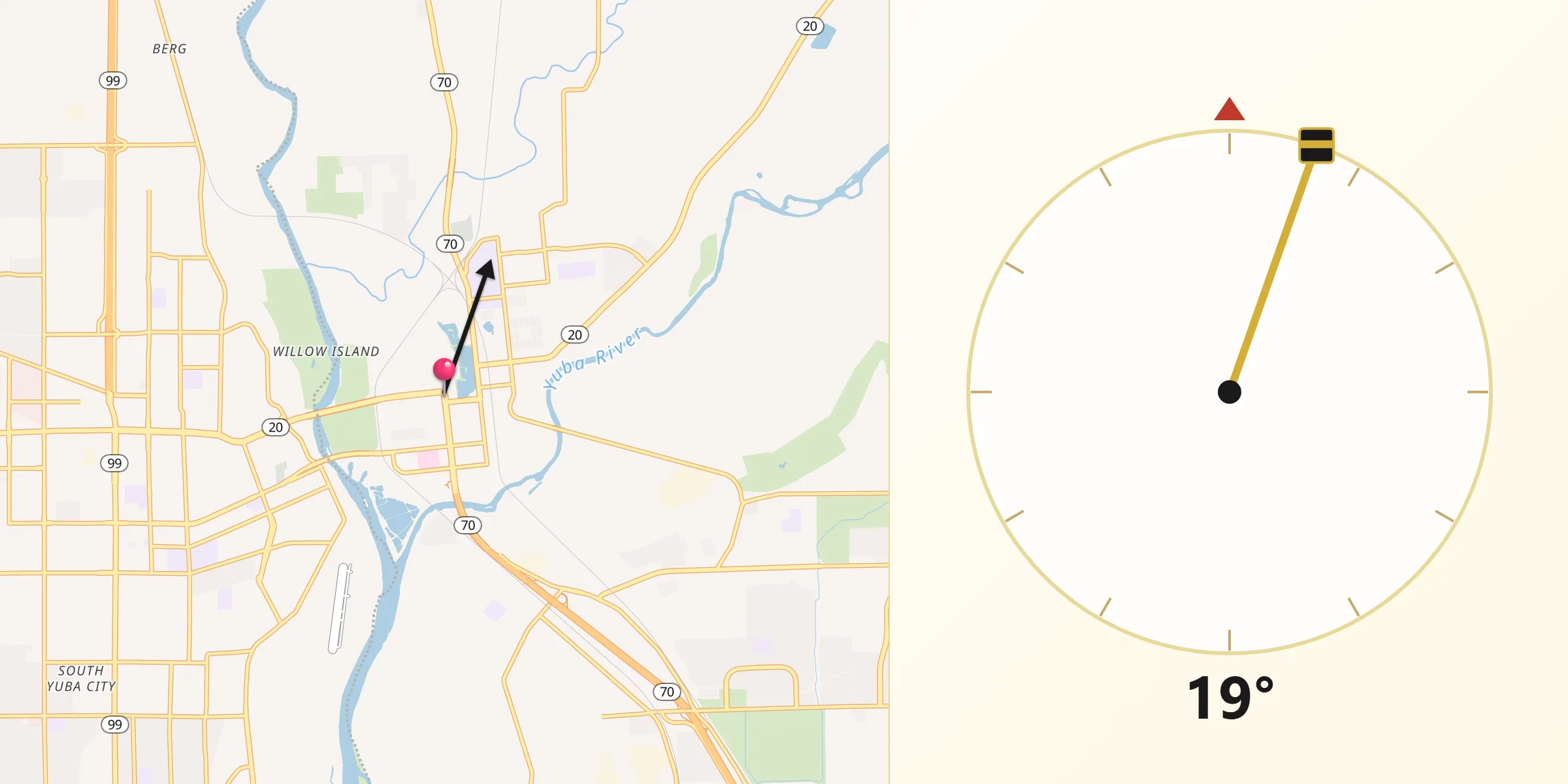 Qibla Direction from Marysville