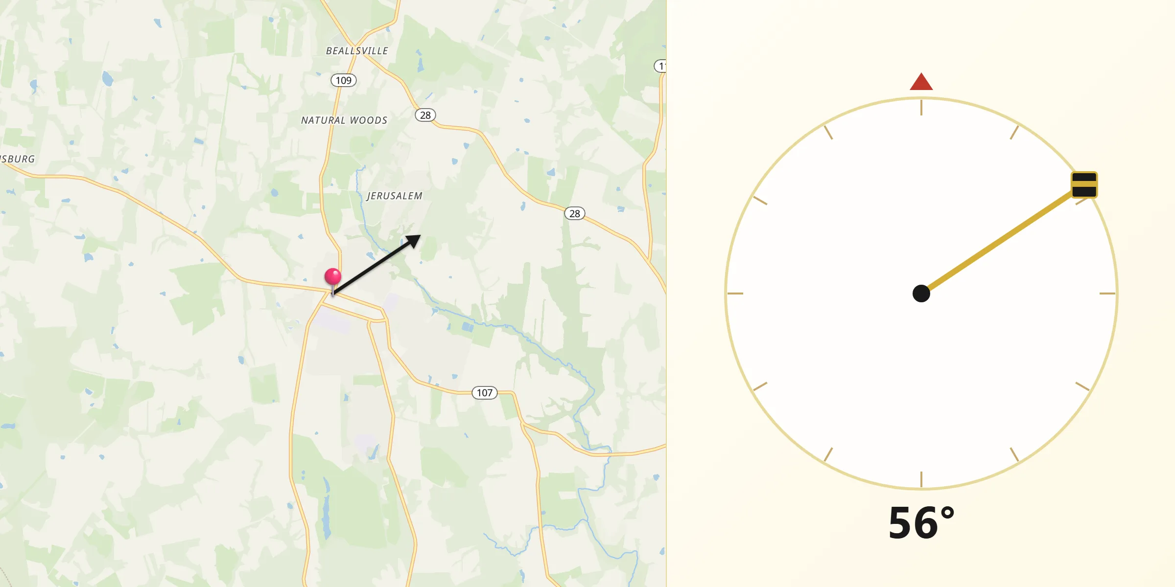 Qibla Direction from Poolesville