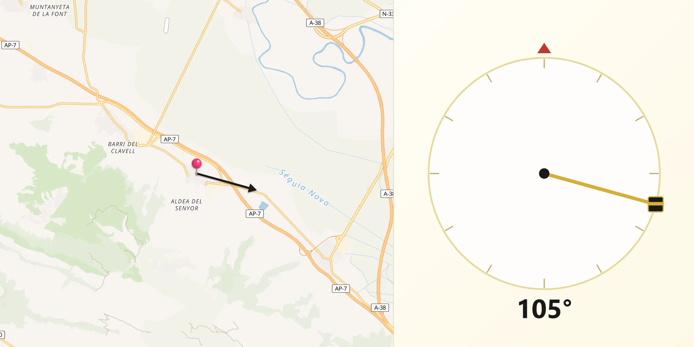 Dirección de la Qibla desde Llaurí