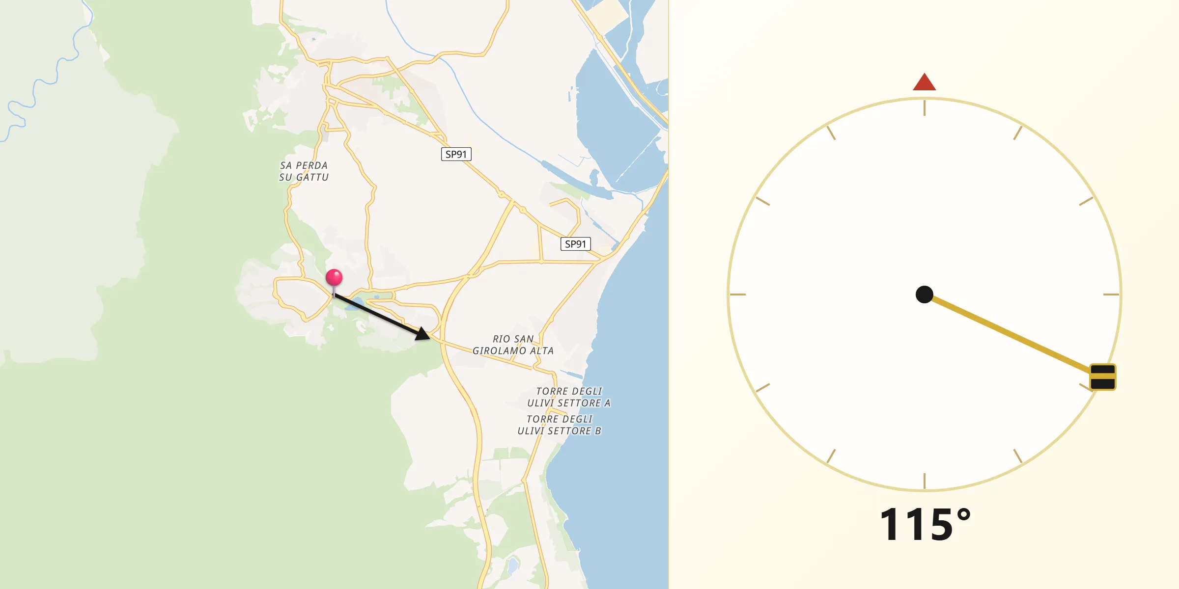 Direzione della Qibla da Poggio dei Pini