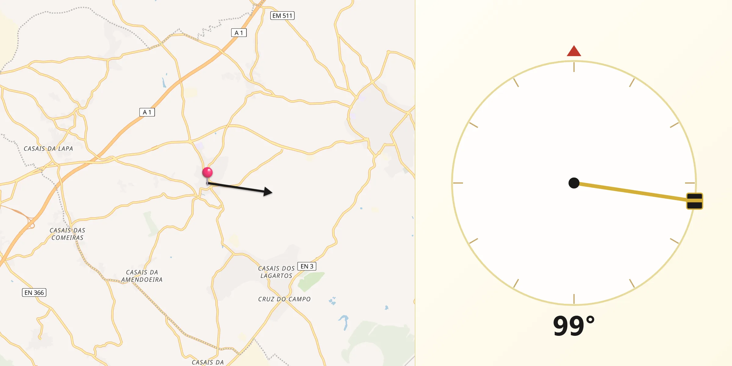 Direção da Qibla a partir de Pontével