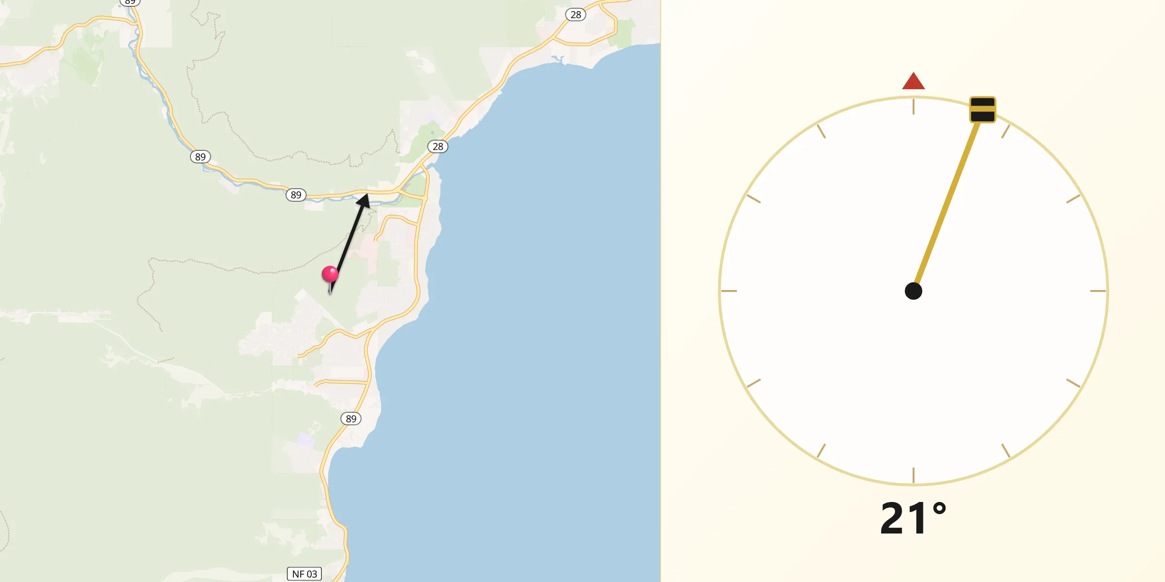 Qibla Direction from Sunnyside-Tahoe City
