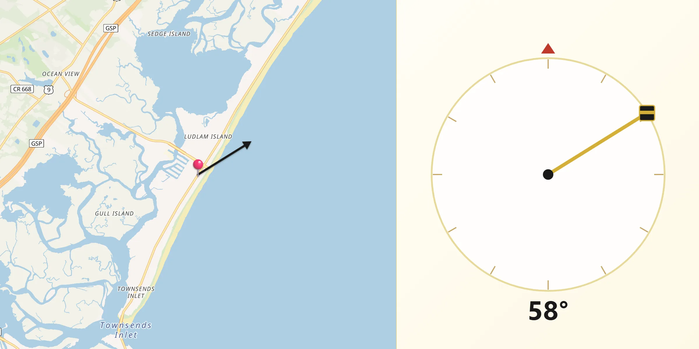 Qibla Direction from Sea Isle City