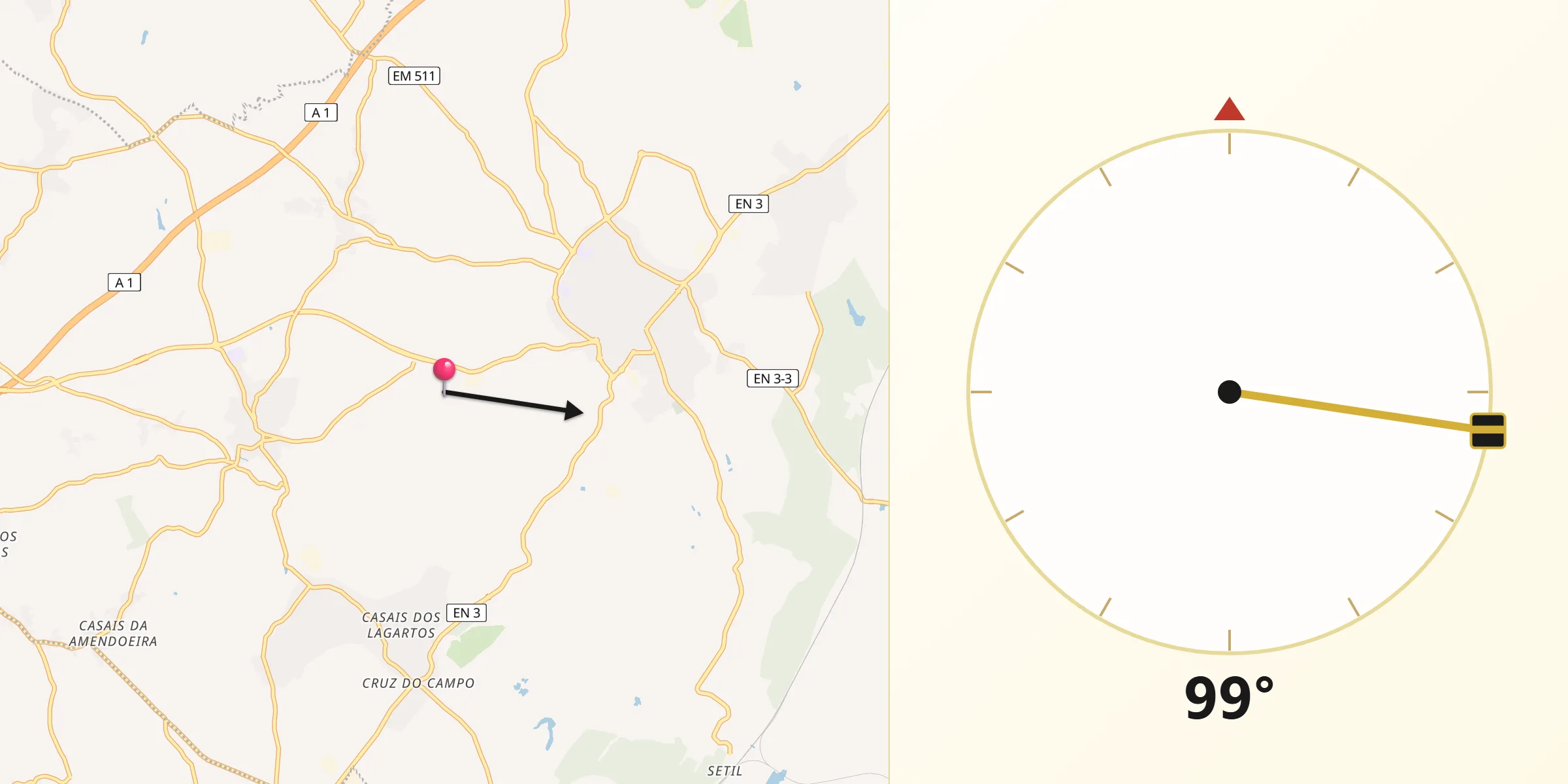Direção da Qibla a partir de Cartaxo