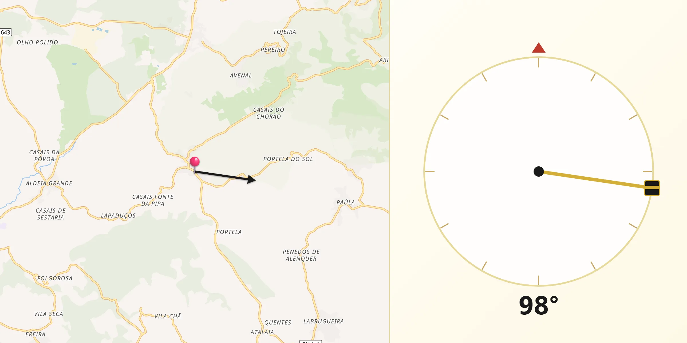 Direção da Qibla a partir de Vila Verde dos Francos