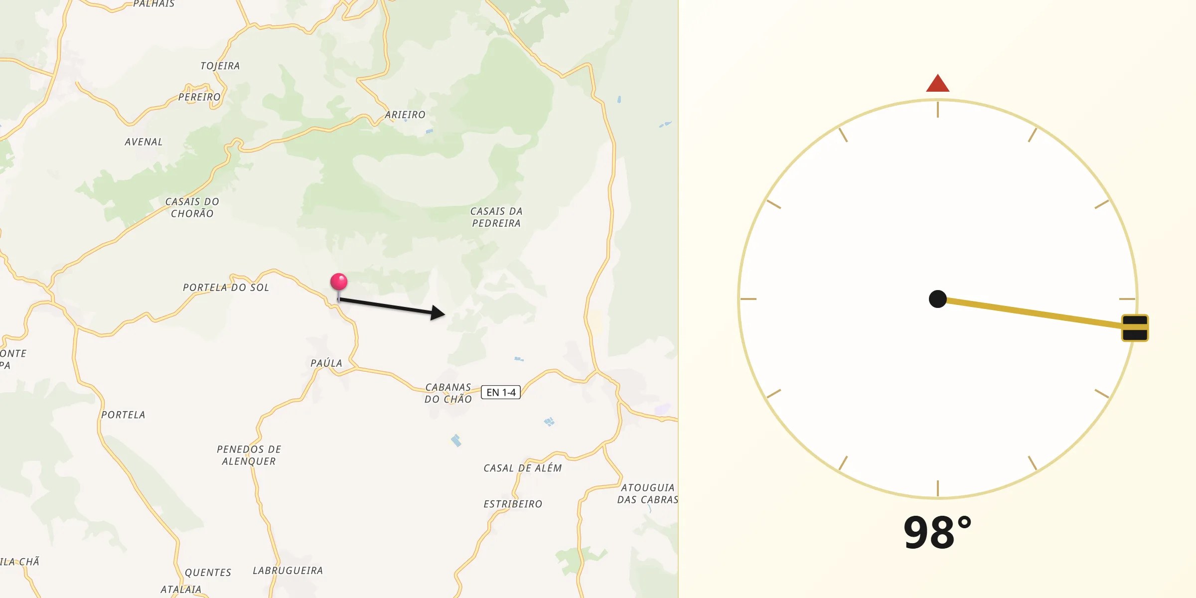 Direção da Qibla a partir de Cabanas de Torres