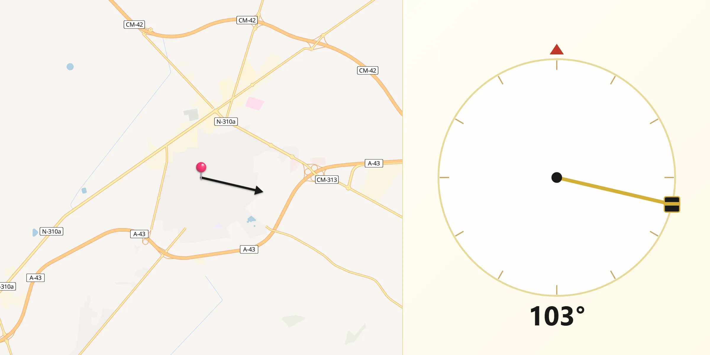 Dirección de la Qibla desde Tomelloso