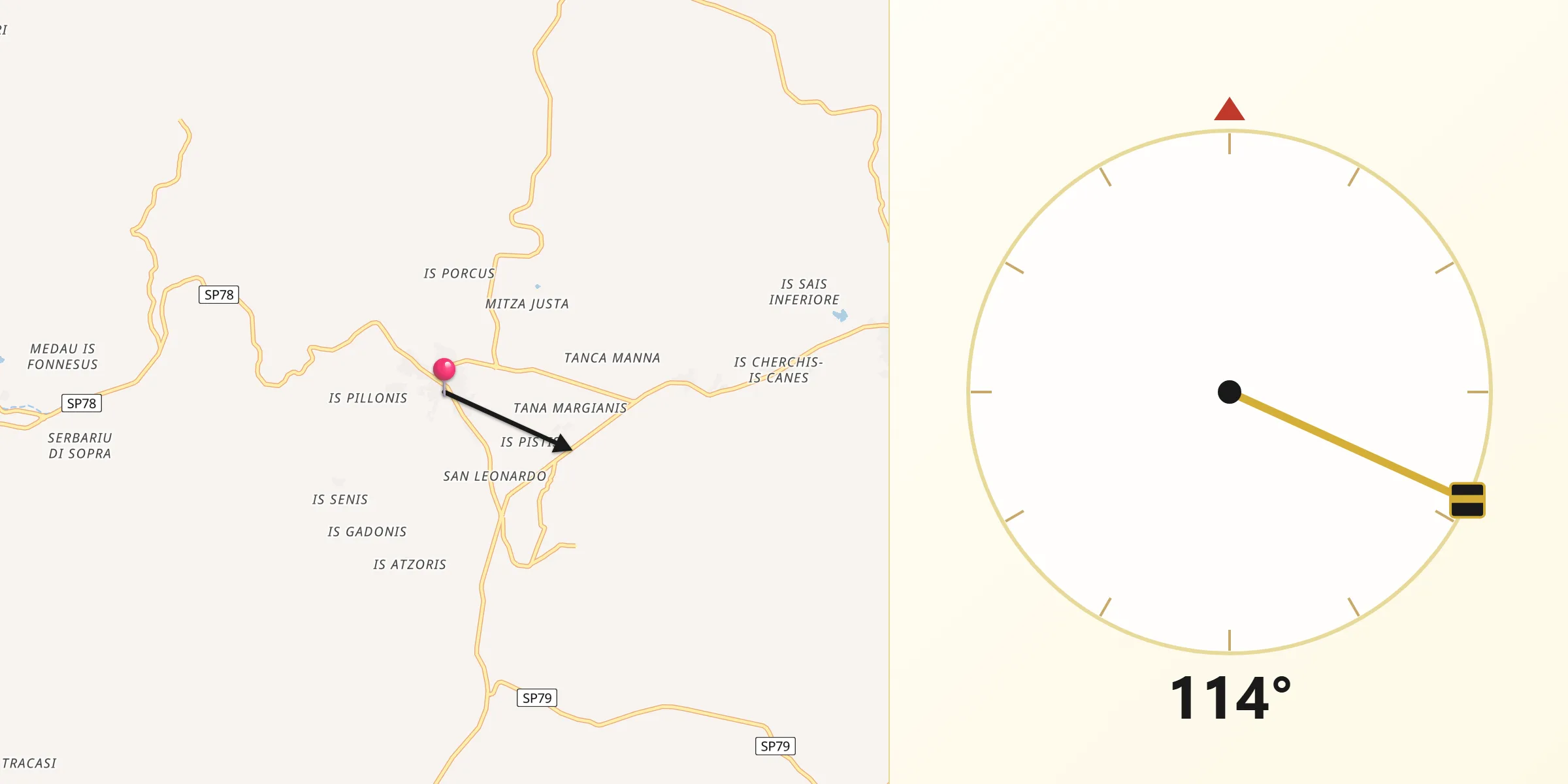 Direzione della Qibla da Perdaxius