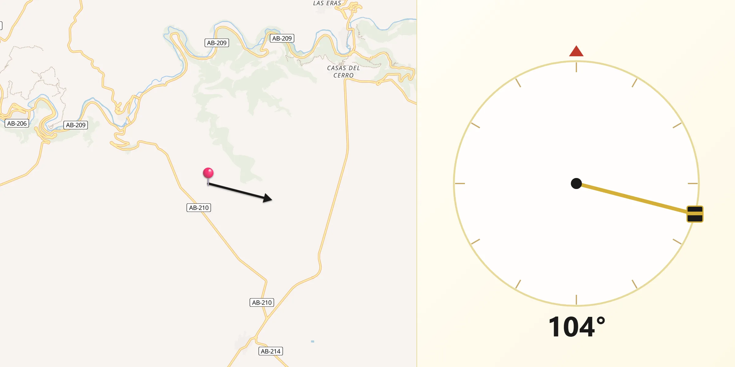 Dirección de la Qibla desde La Recueja
