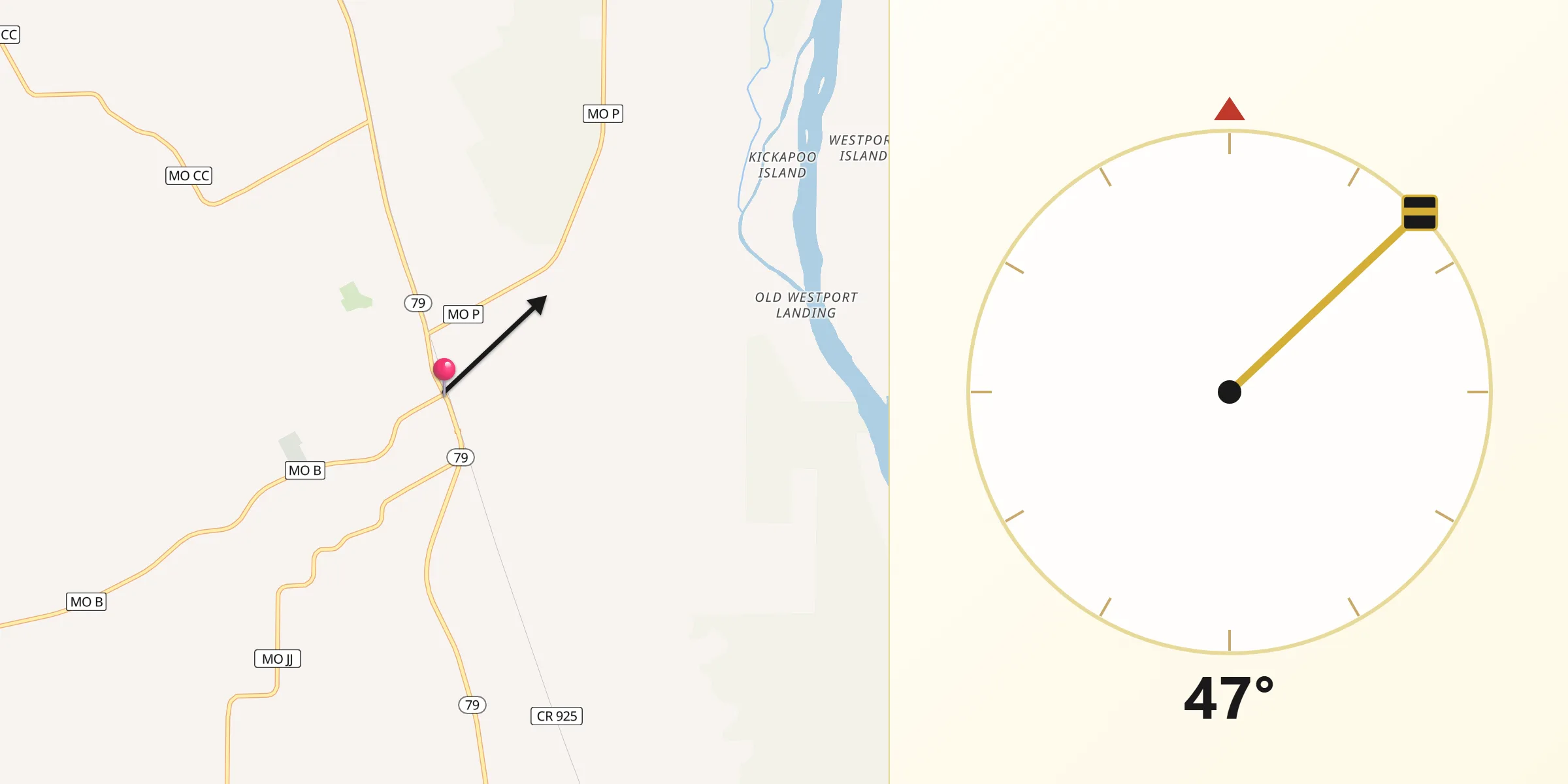 Qibla Direction from Elsberry