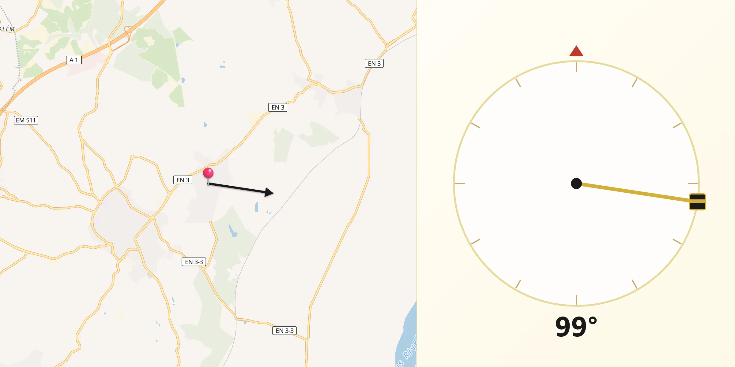Direção da Qibla a partir de Vila Chã de Ourique