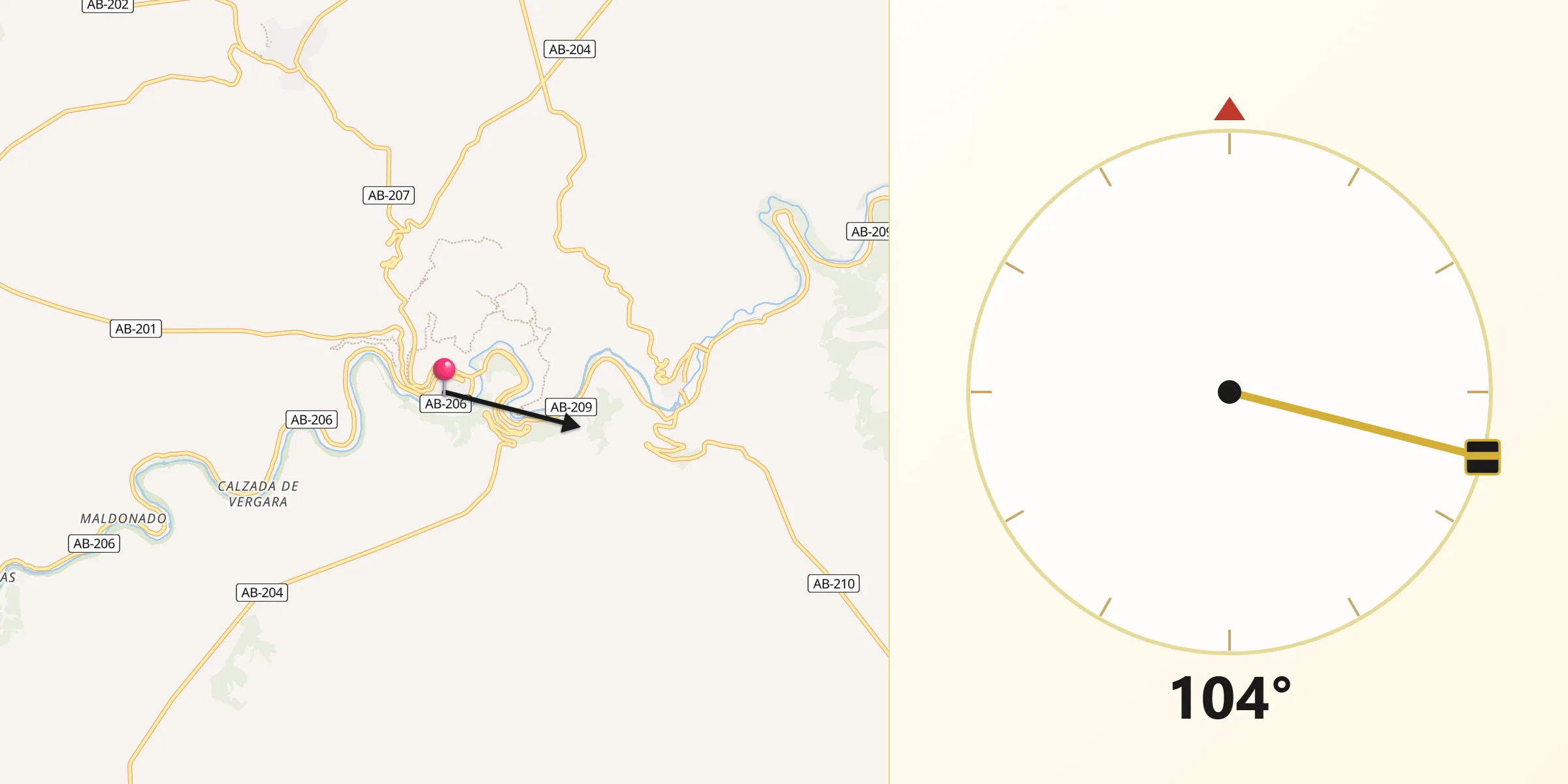Dirección de la Qibla desde Jorquera