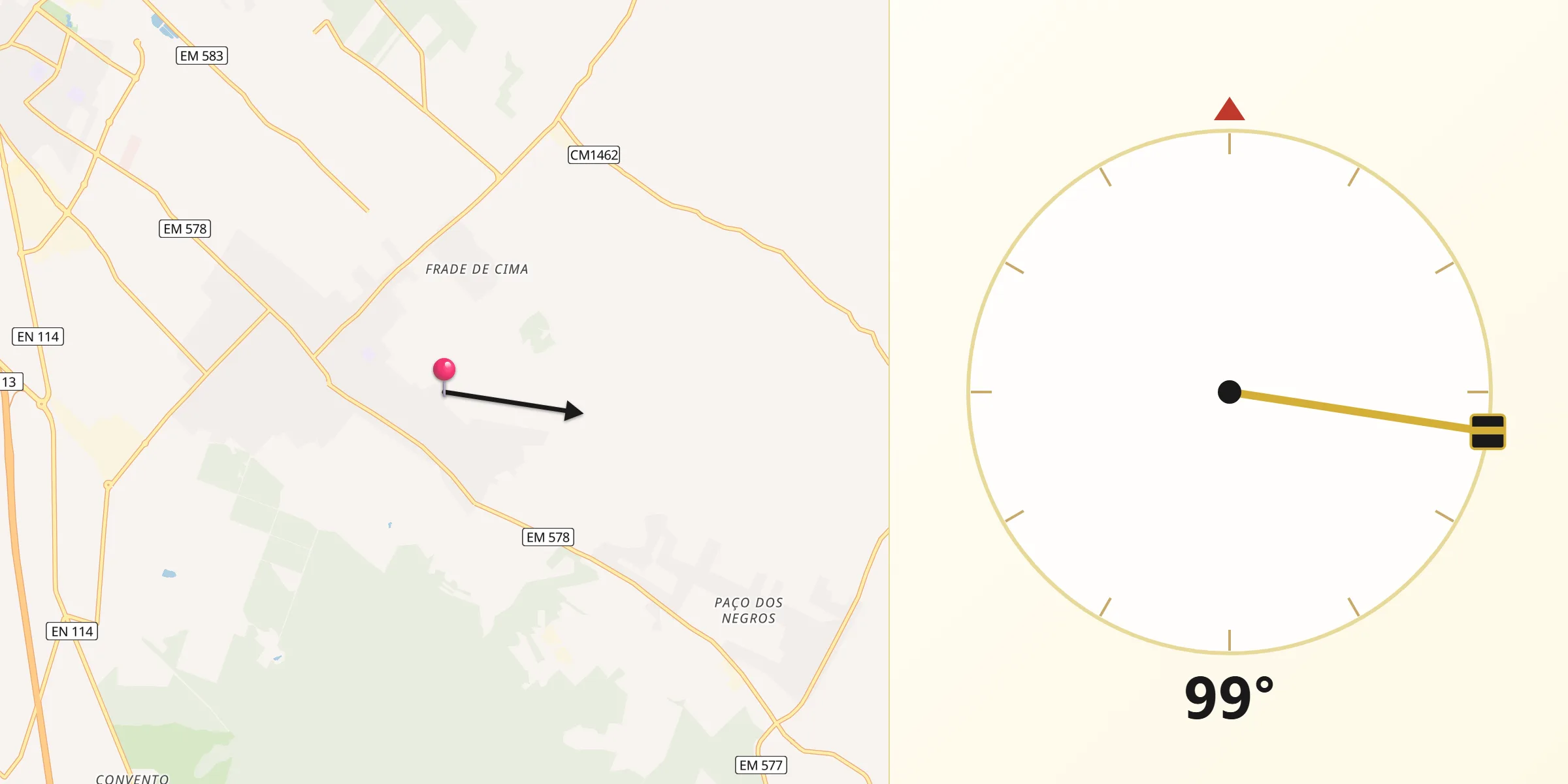 Direção da Qibla a partir de Fazendas de Almeirim