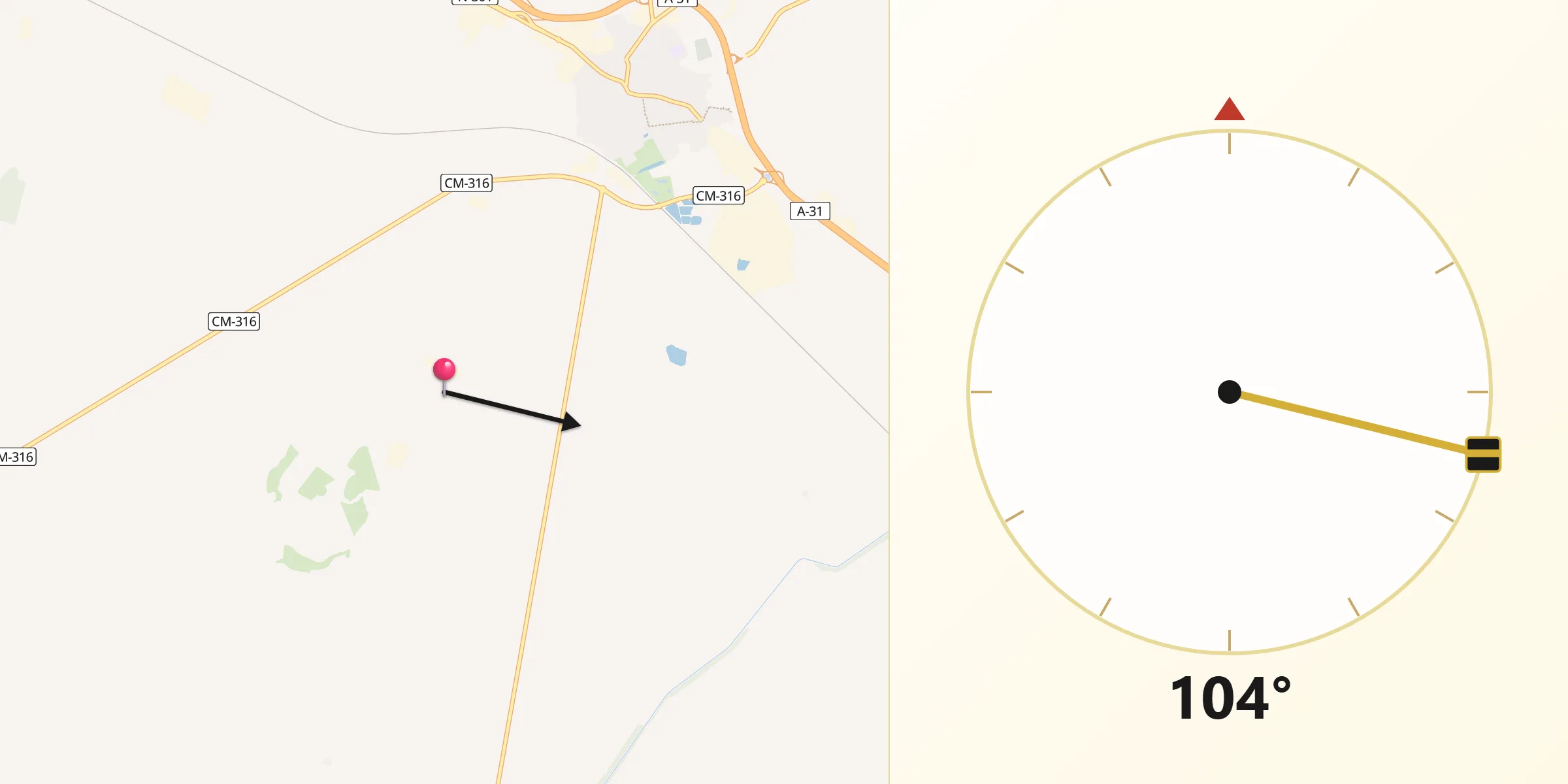 Dirección de la Qibla desde La Roda