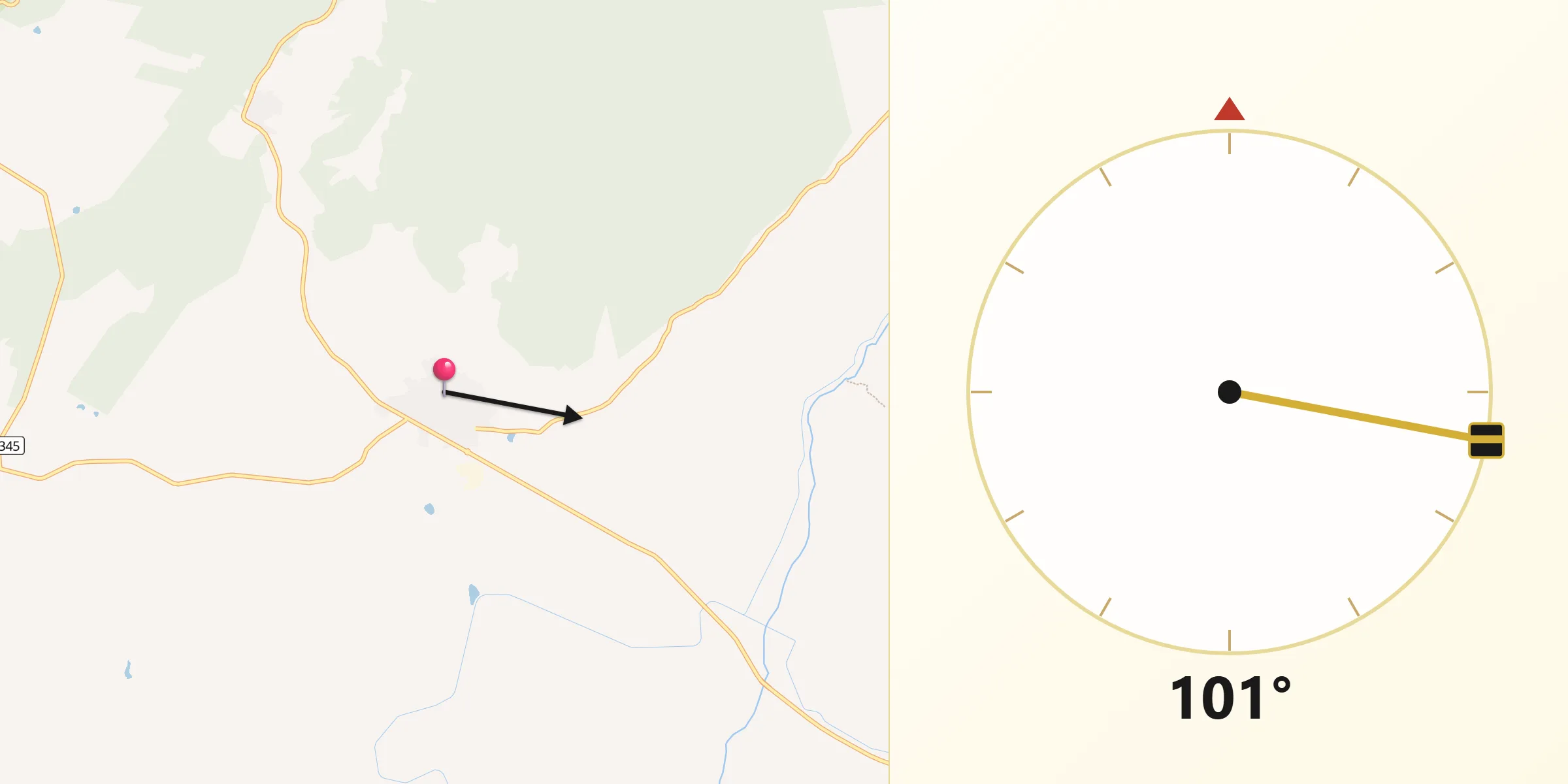 Dirección de la Qibla desde Almoharín