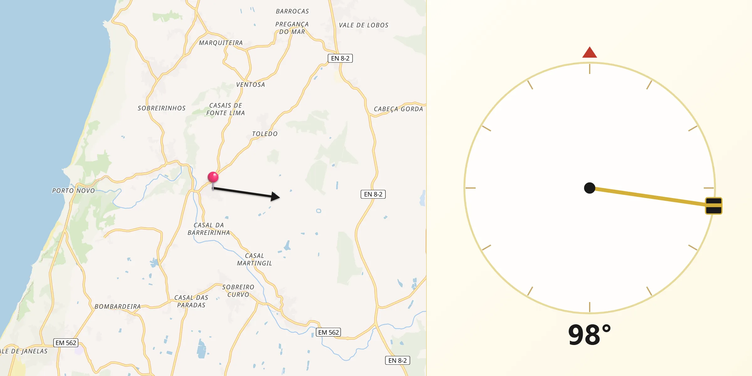 Direção da Qibla a partir de Vimeiro