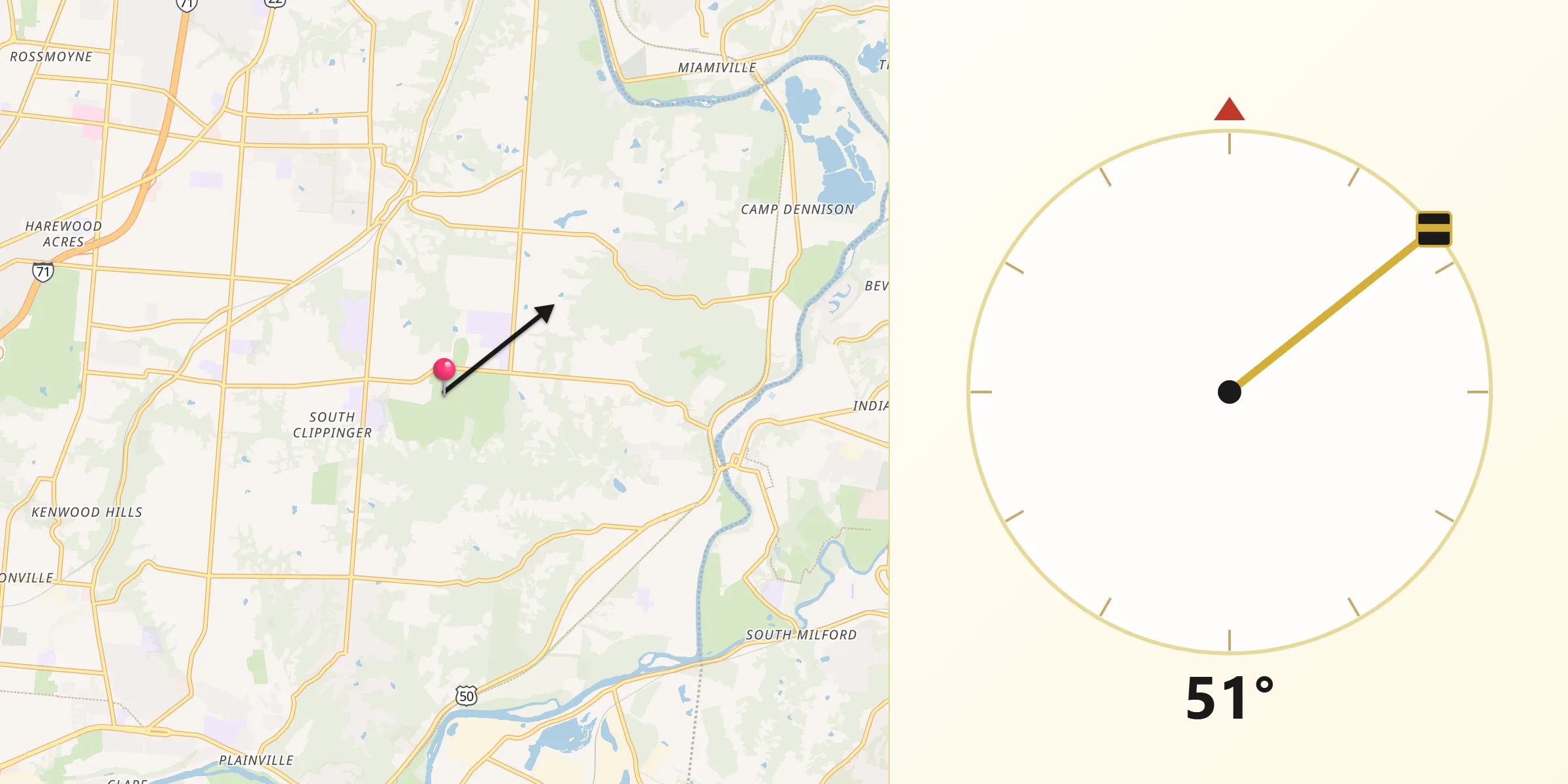 Qibla Direction from The Village of Indian Hill