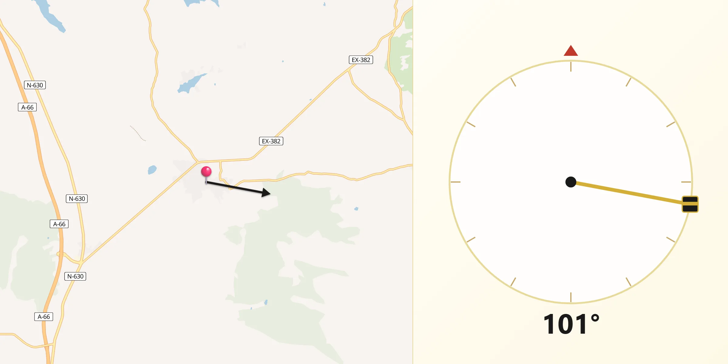 Dirección de la Qibla desde Alcuéscar