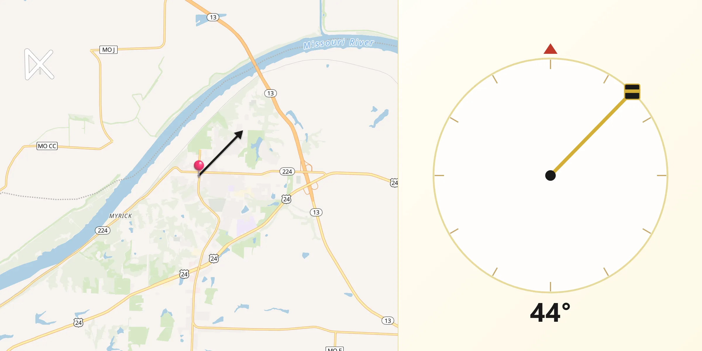 Dirección de la Qibla desde Lexington