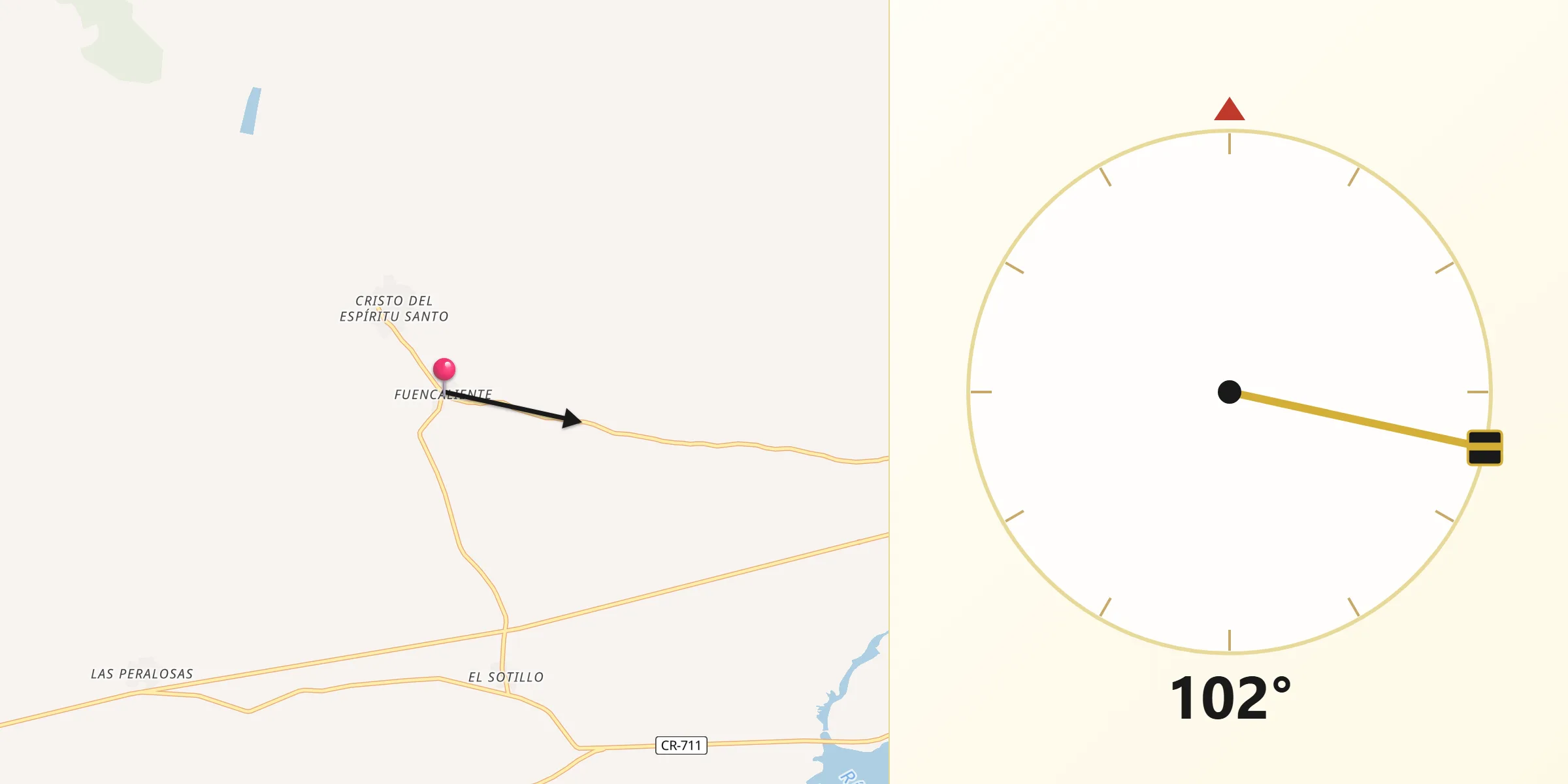Dirección de la Qibla desde Fuencaliente
