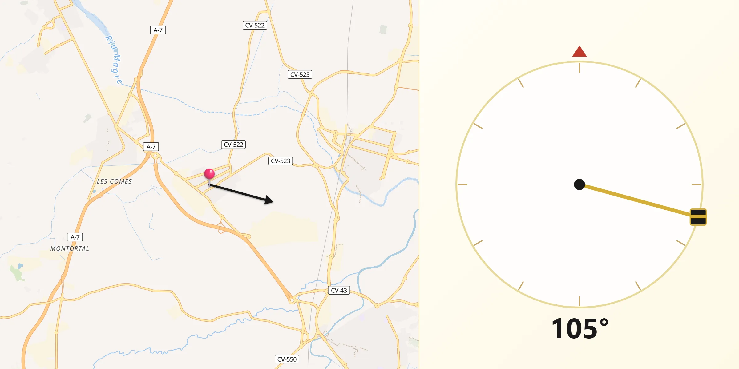 Dirección de la Qibla desde Guadassuar