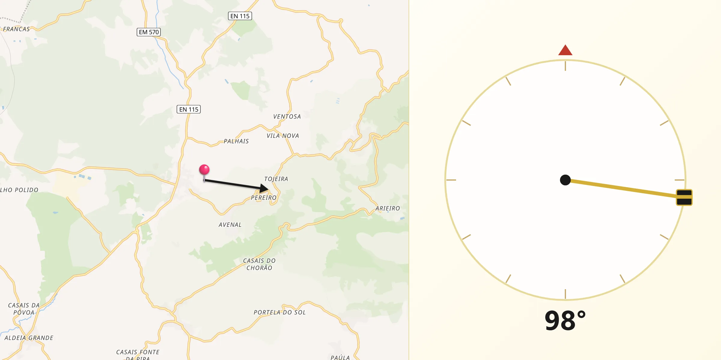 Direção da Qibla a partir de Vilar