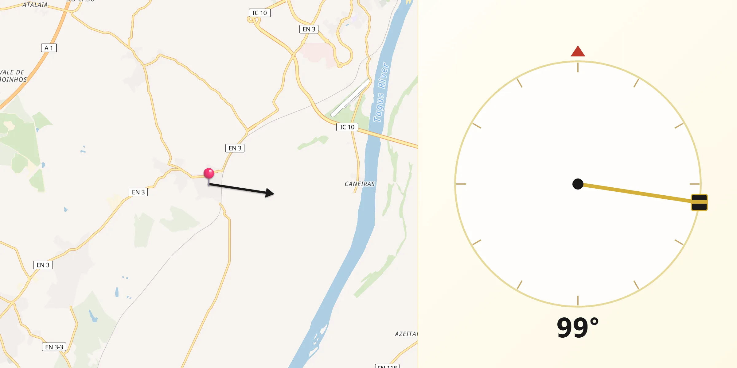 Direção da Qibla a partir de Vale de Santarém