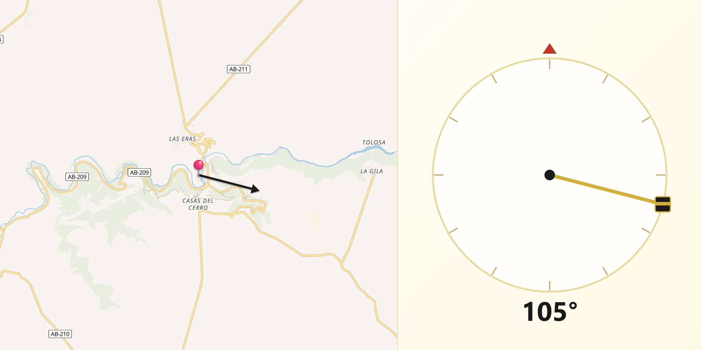 Dirección de la Qibla desde Alcalá del Júcar