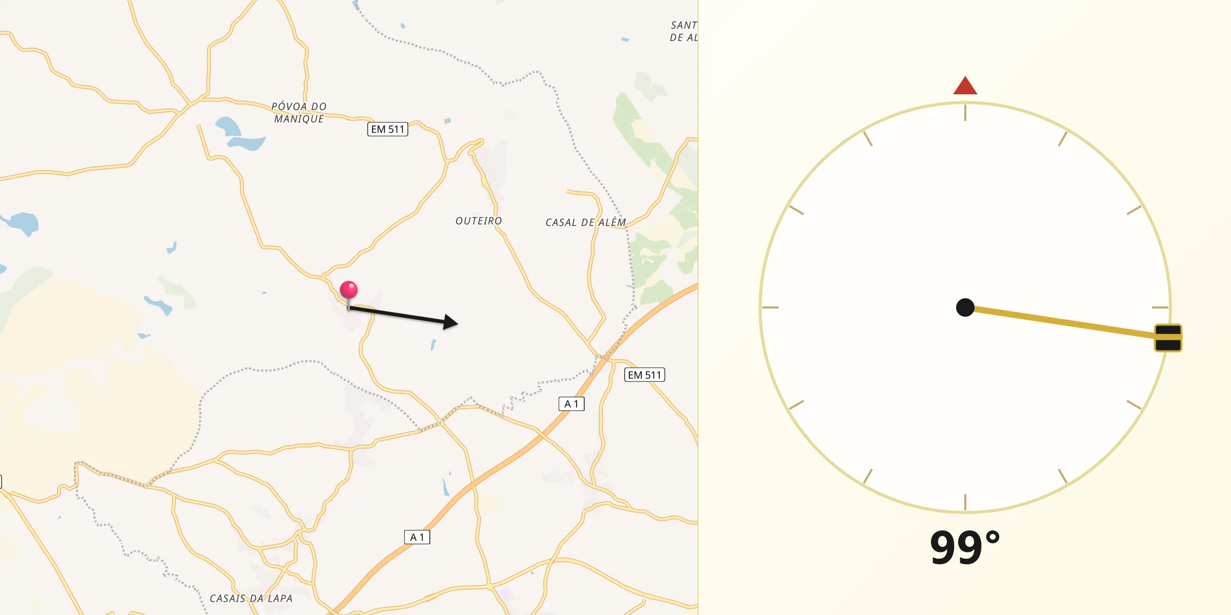 Direção da Qibla a partir de Maçussa